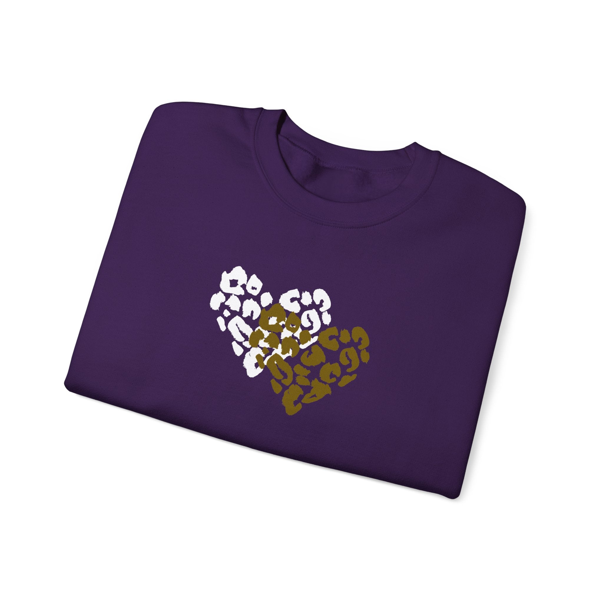 Leopard Heart Crewneck Sweatshirt – Split Gold & White Animal Print Heart