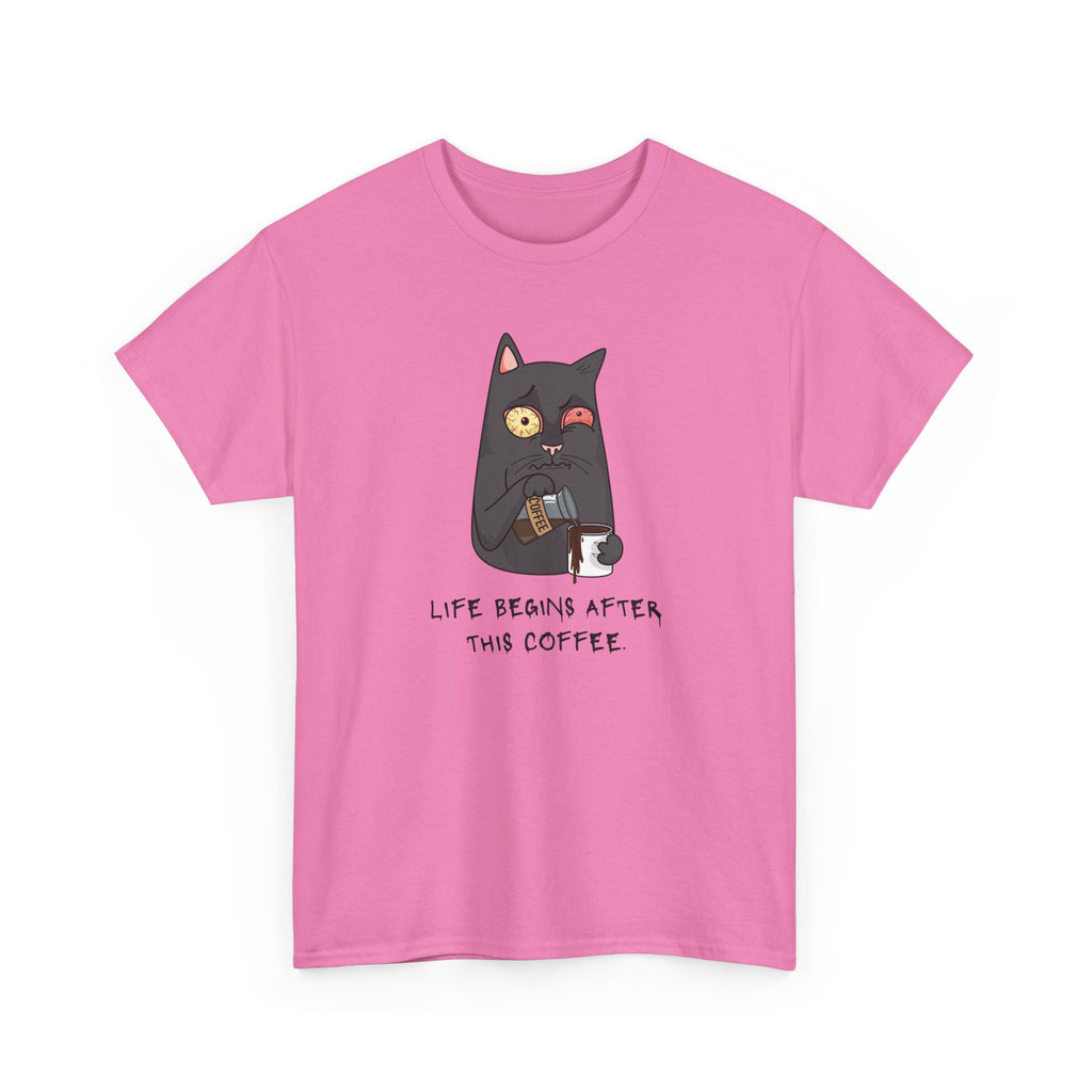 Cat Coffee T-Shirt — "Life Begins After This Coffee" Cute Cat Graphic Tee