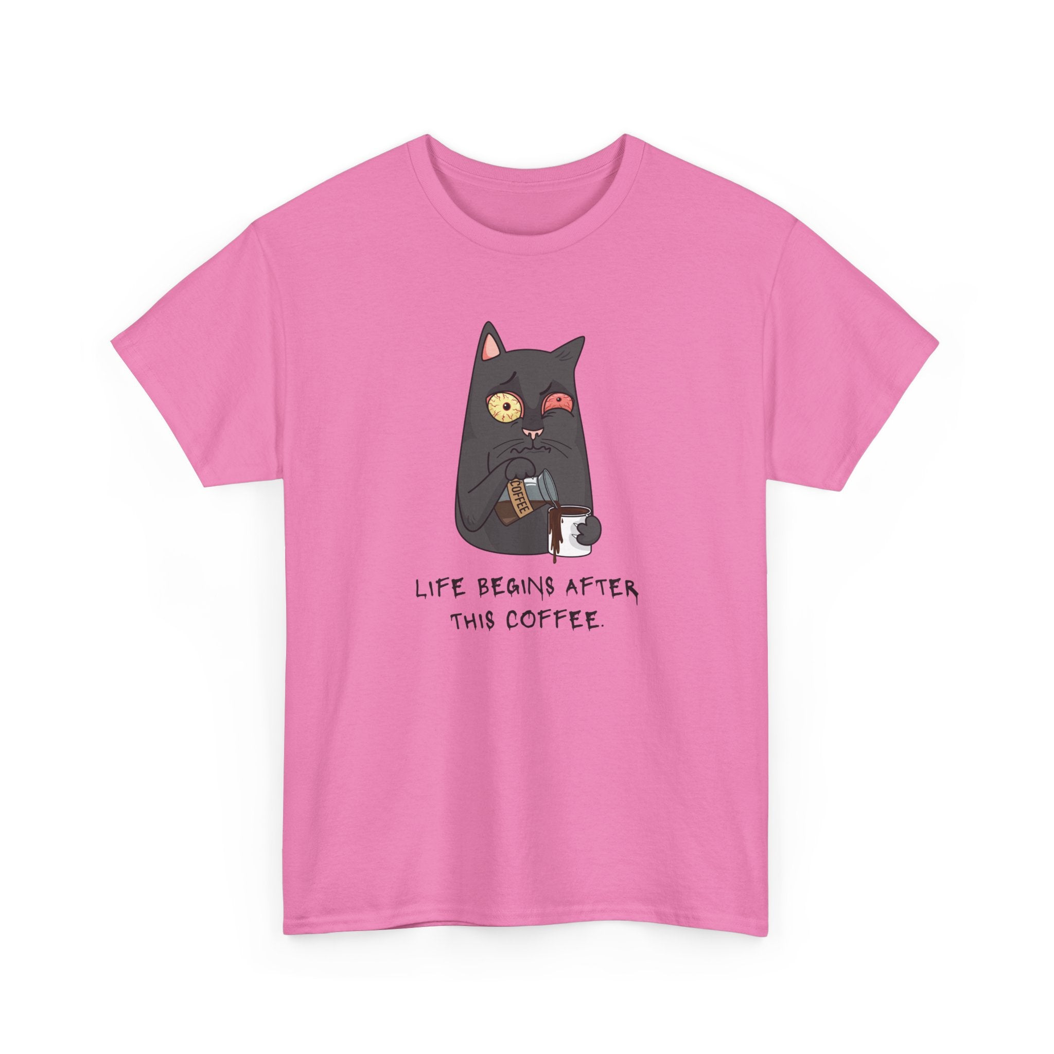 Cat Coffee T-Shirt — "Life Begins After This Coffee" Cute Cat Graphic Tee