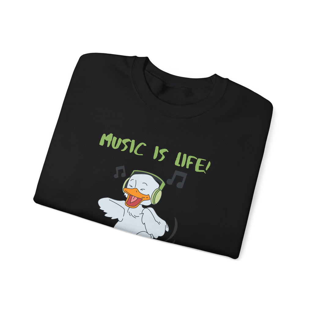 Music Is Life Duck Crewneck Sweatshirt – Cute DJ Duck Graphic Pullover