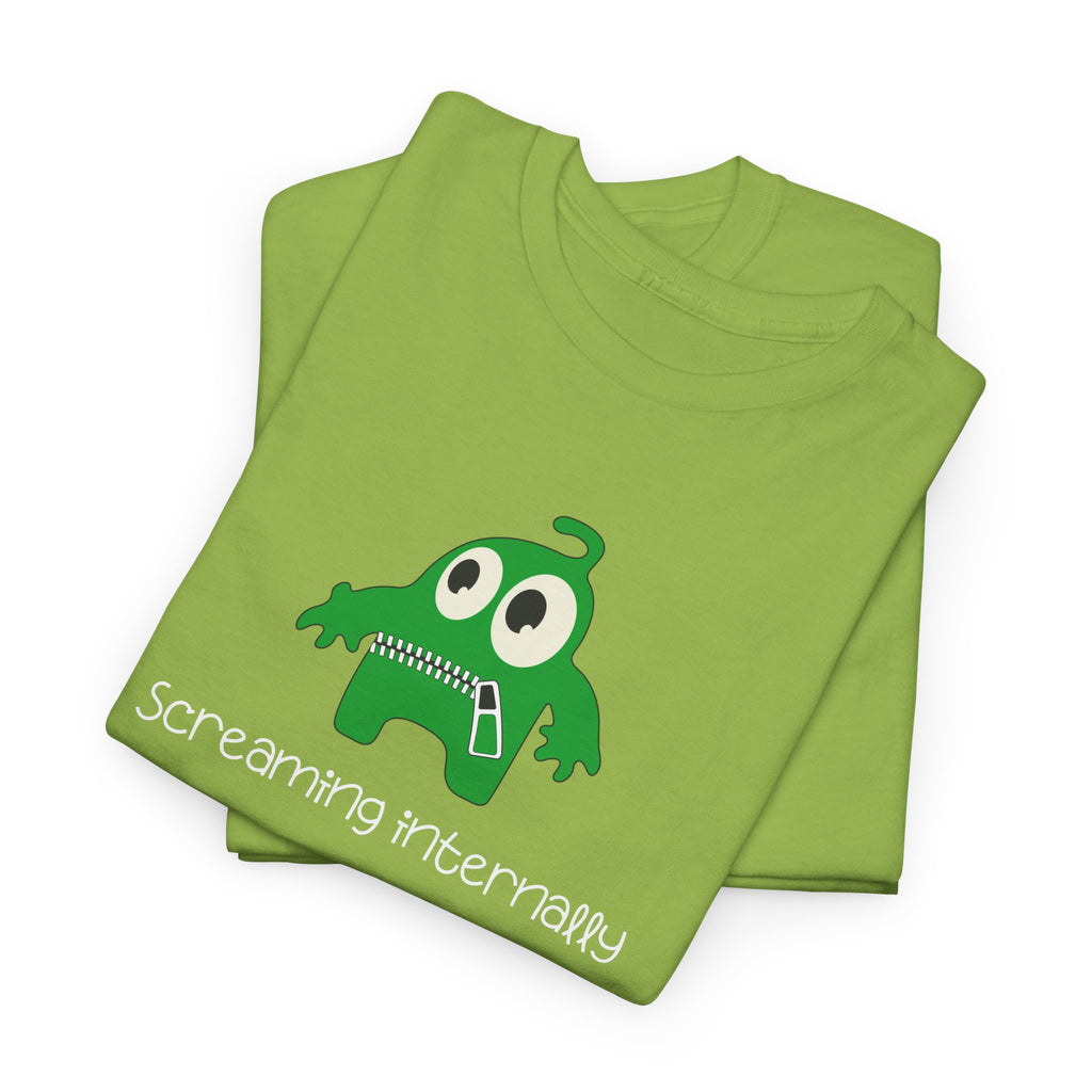 Screaming Internally Tee — Cute Green Monster Graphic Shirt