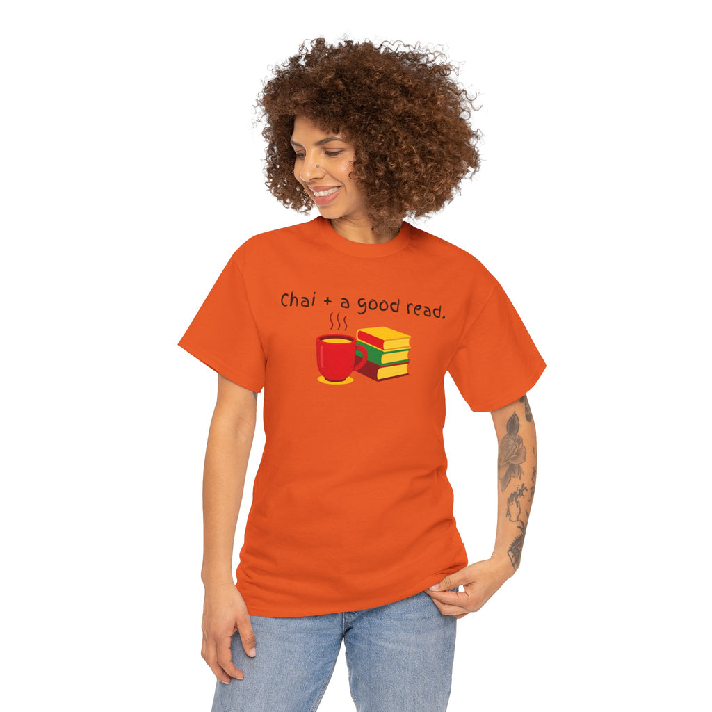 Chai + A Good Read T-Shirt — Tea & Books Graphic Tee for Book Lovers