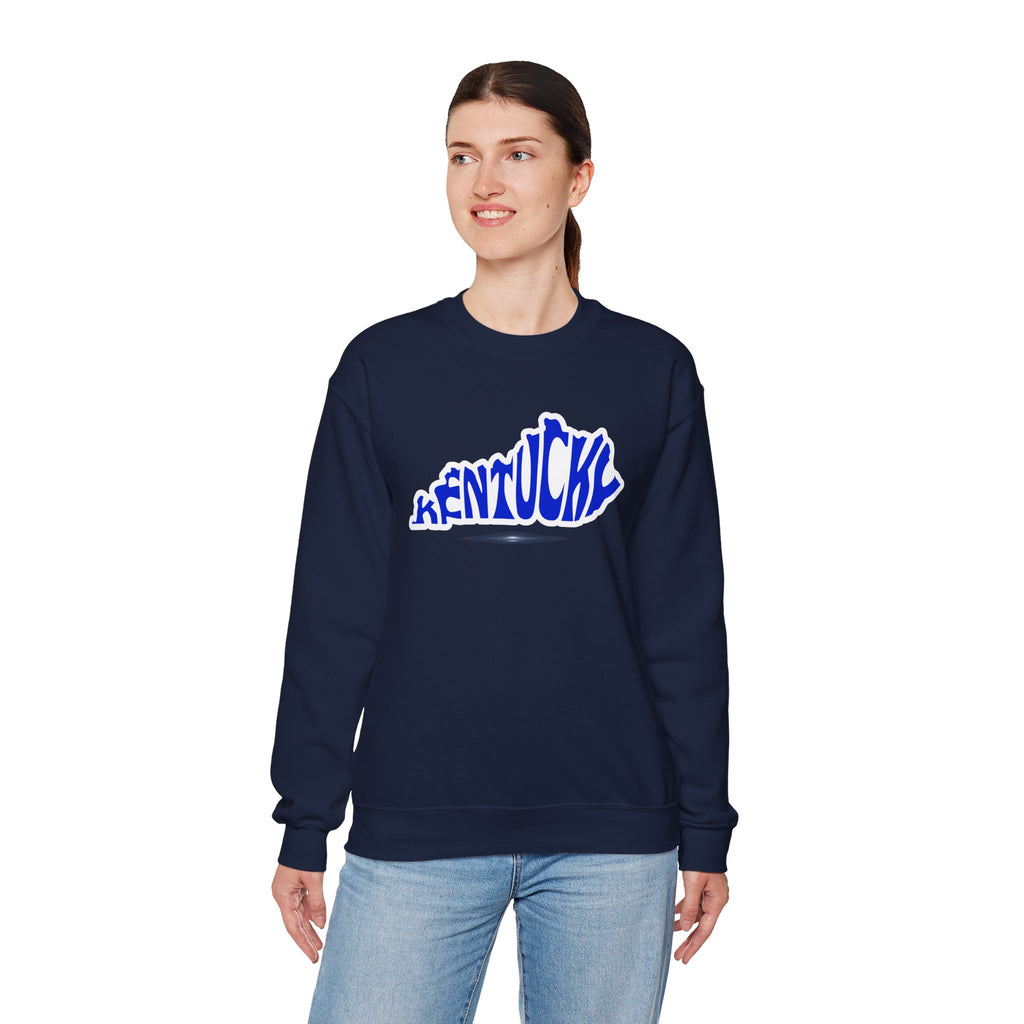 Kentucky State Outline Crewneck Sweatshirt — Blue 'Kentucky' Typography