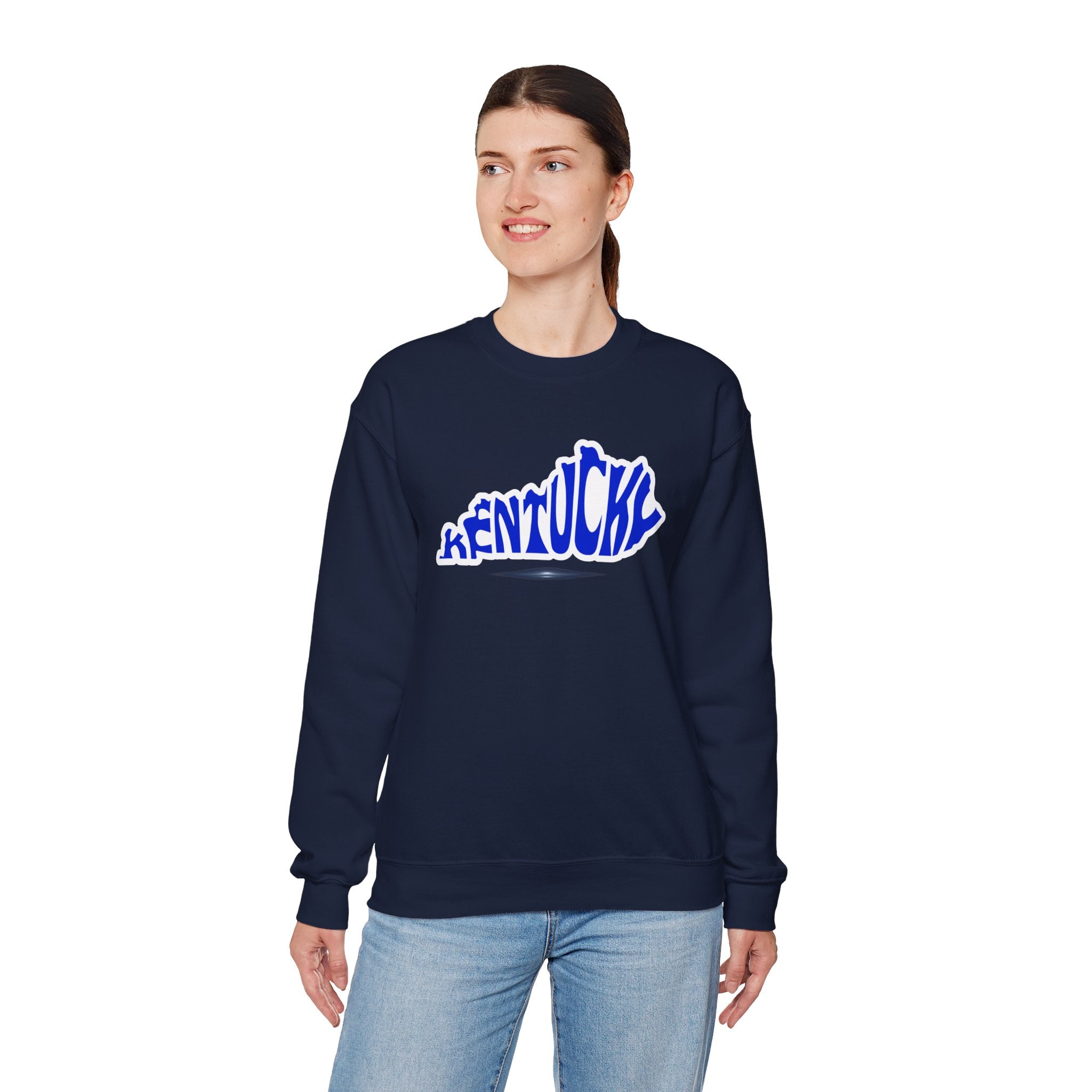 Kentucky State Outline Crewneck Sweatshirt — Blue 'Kentucky' Typography