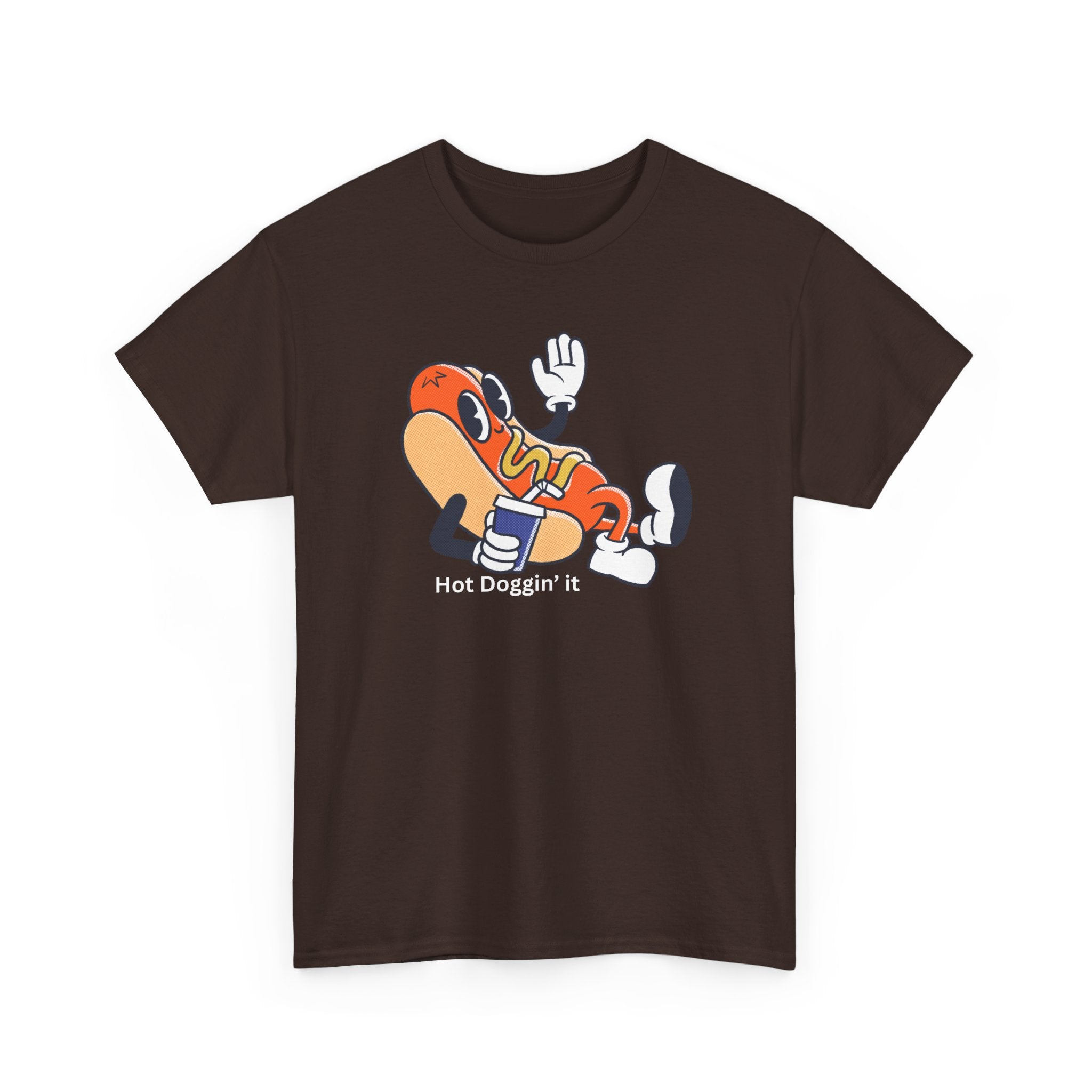 Hot Dog Character T‑Shirt – Retro Cartoon Dancing Sausage Tee