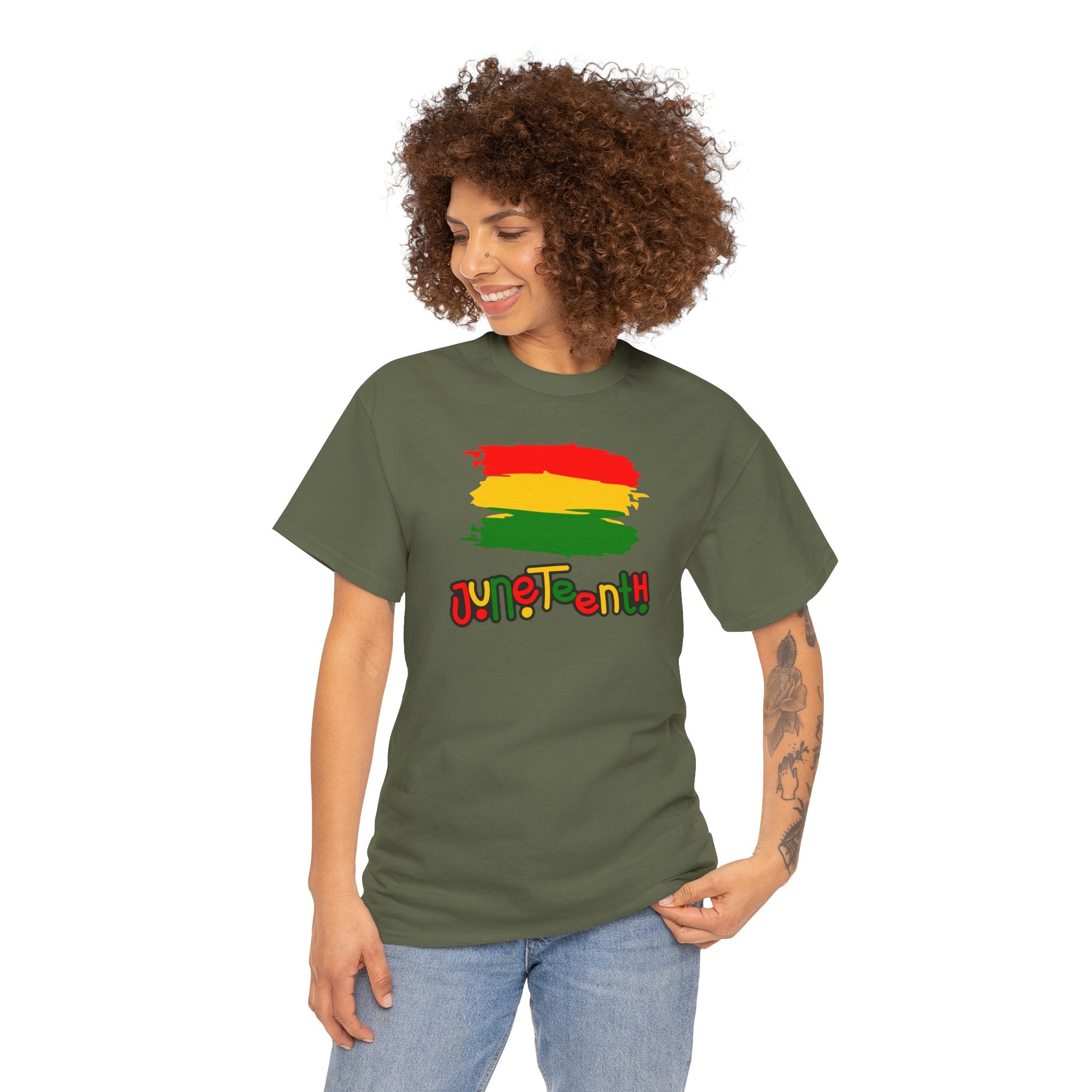 Juneteenth Graphic Tee — Rasta Flag Brushstroke Design