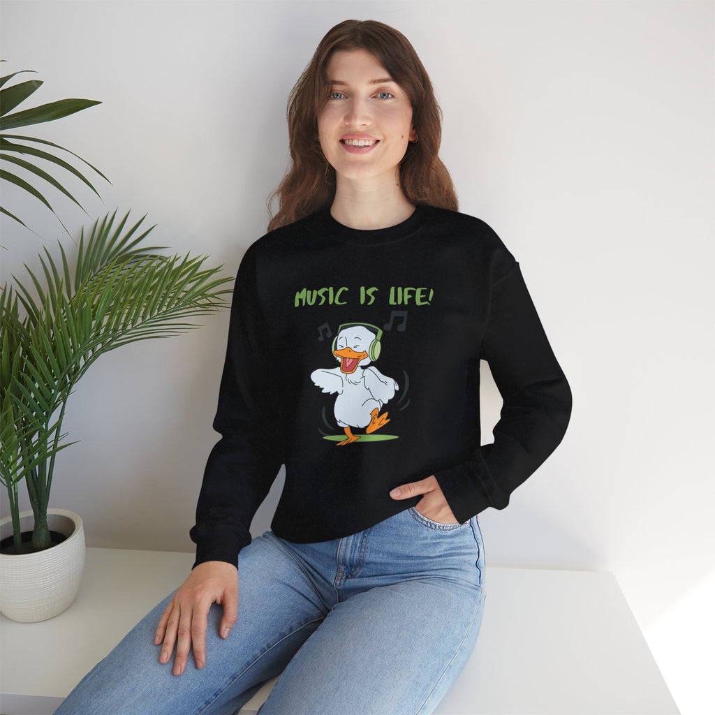 Music Is Life Duck Crewneck Sweatshirt – Cute DJ Duck Graphic Pullover