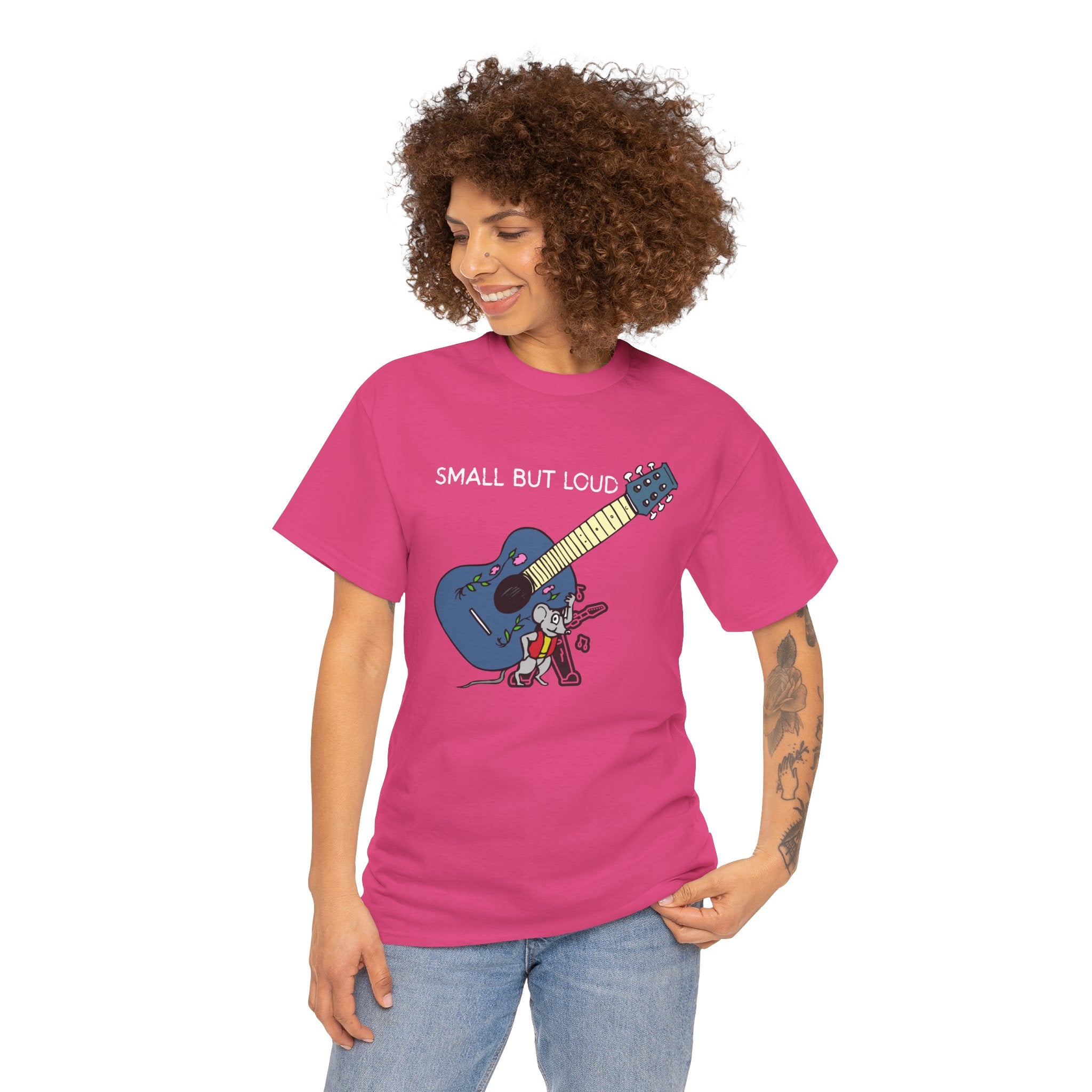 T-Shirt — "Small But Loud" Cute Mouse with Guitar Graphic