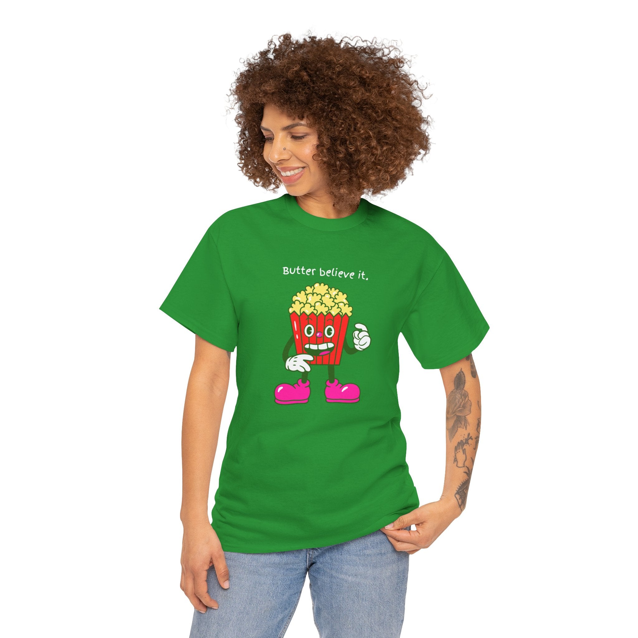 Butter Believe It Popcorn Tee — Cute Retro Snack Cartoon T-Shirt