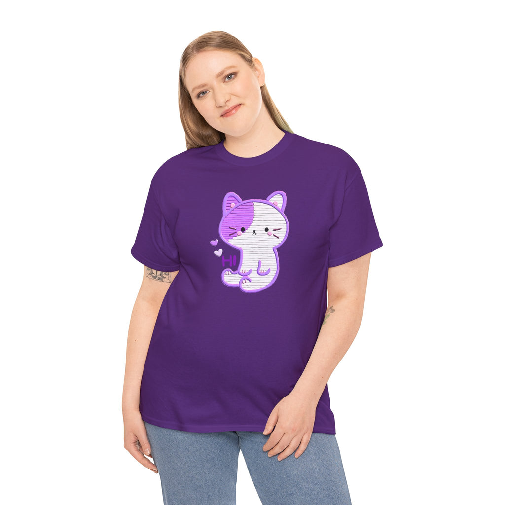 Cute Purple Cat “Hi” T-Shirt — Kawaii Kitten Graphic Tee