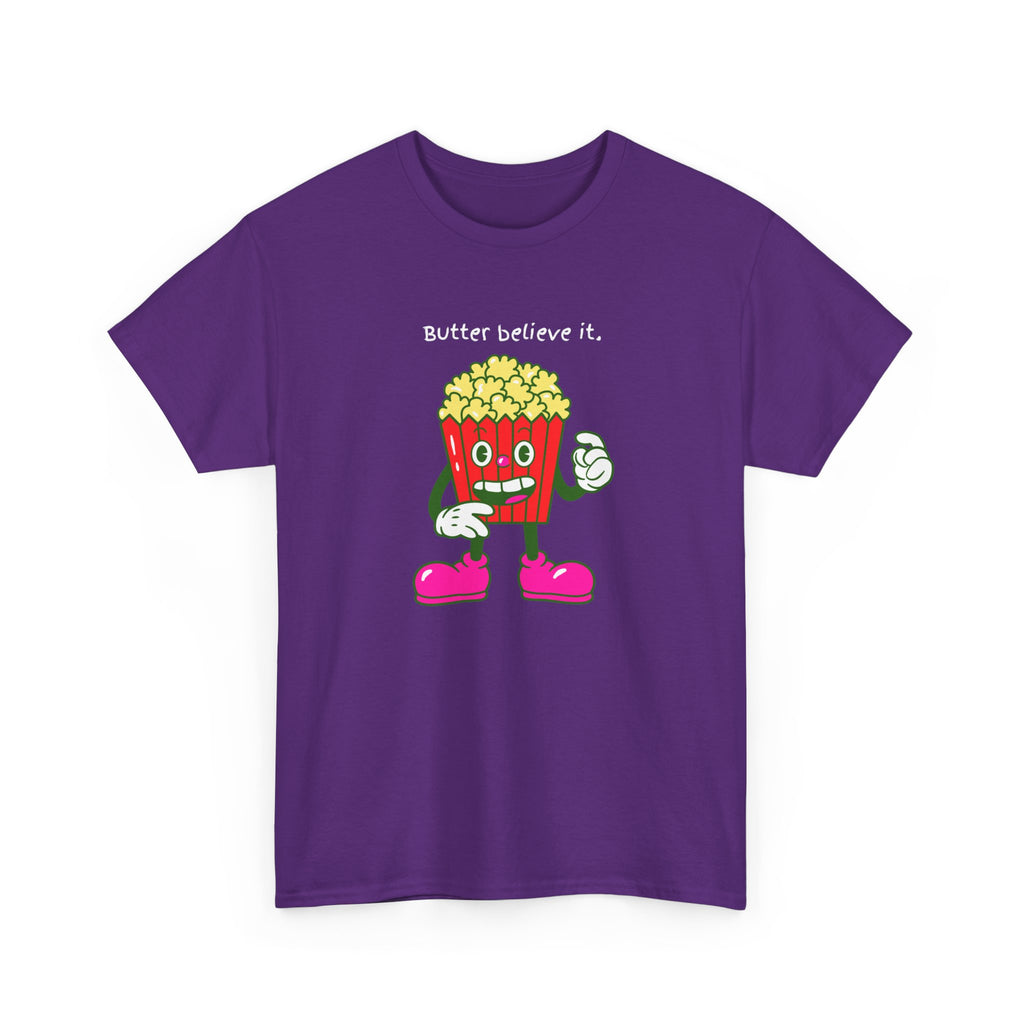 Butter Believe It Popcorn Tee — Cute Retro Snack Cartoon T-Shirt