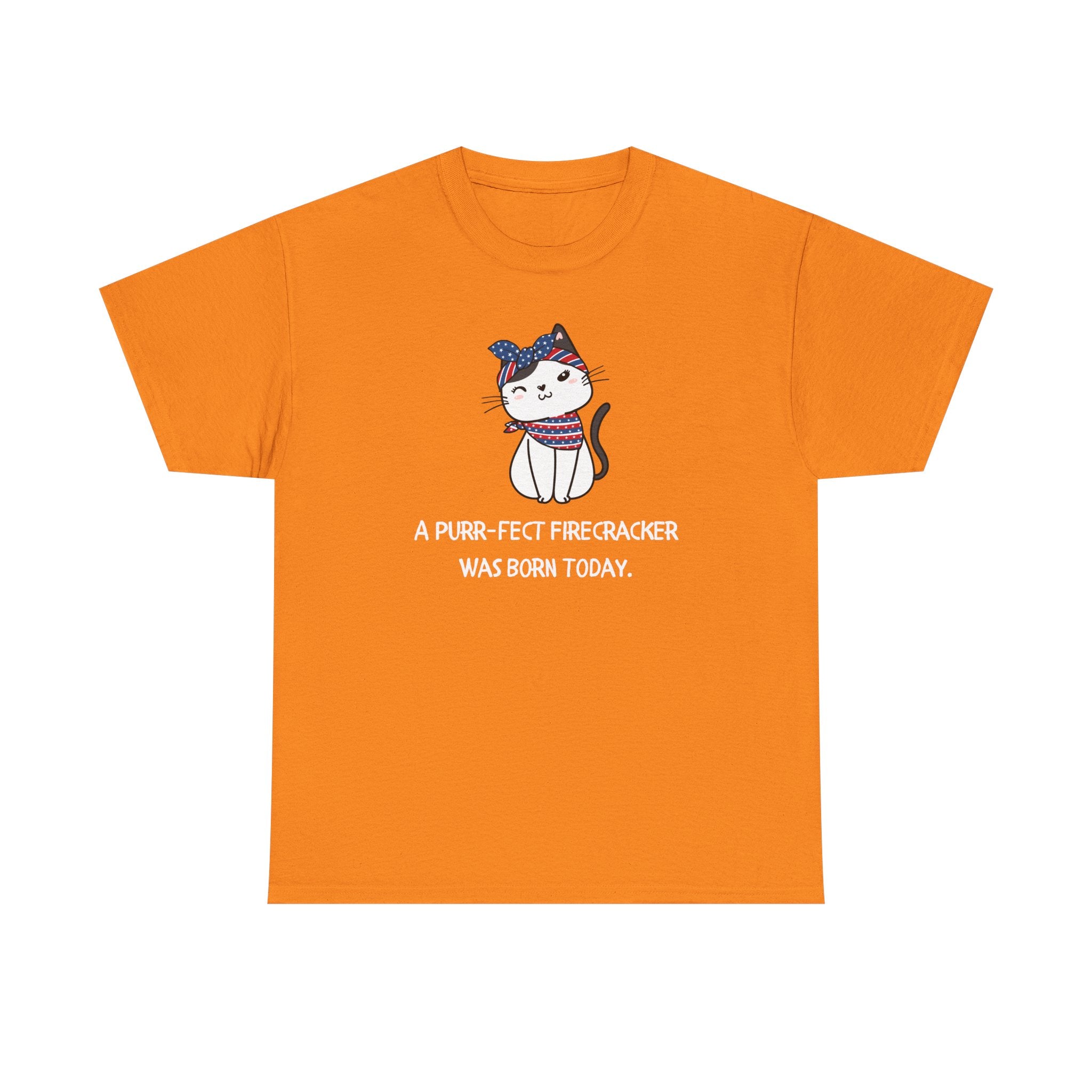 Cat Birthday Tee — "A Purr-fect Firecracker Was Born Today"