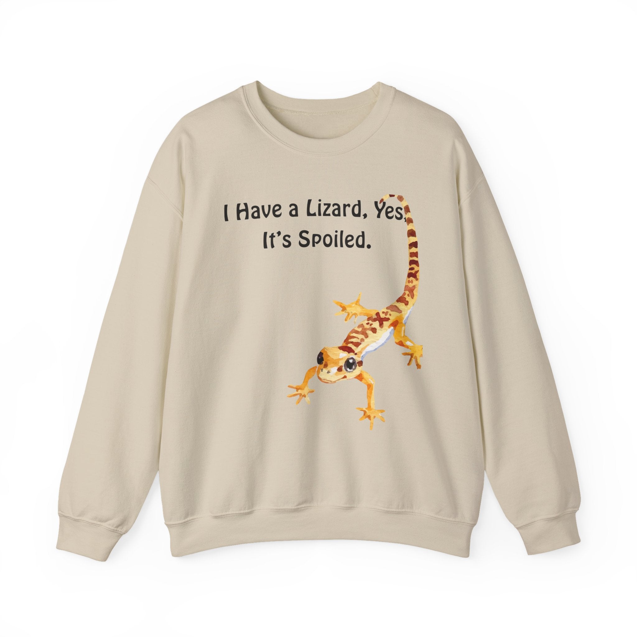 Leopard Gecko Crewneck Sweatshirt - "I Have a Lizard. Yes. It's Spoiled." Cute Pet Reptile Sweatshirt