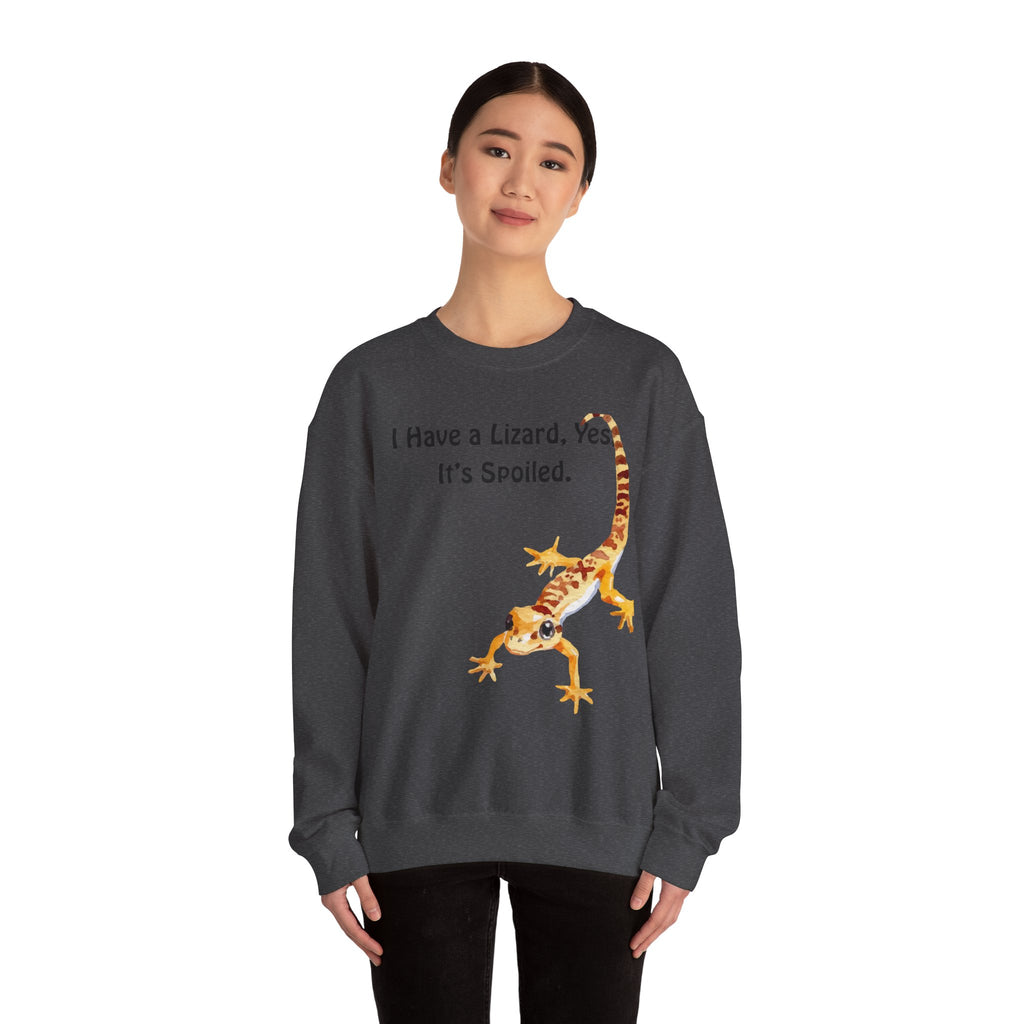 Leopard Gecko Crewneck Sweatshirt - "I Have a Lizard. Yes. It's Spoiled." Cute Pet Reptile Sweatshirt