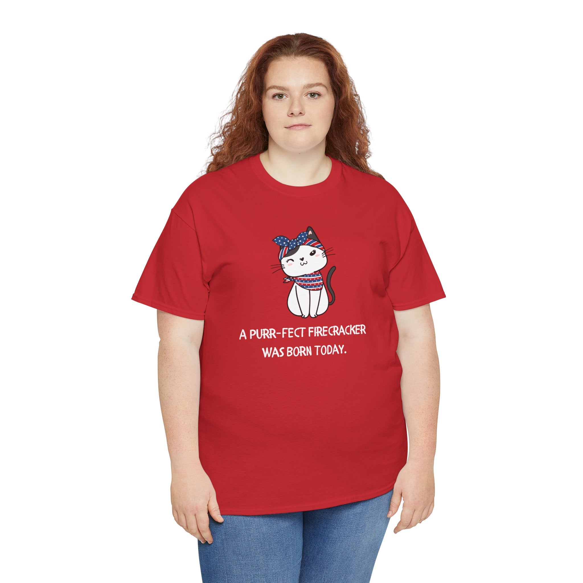 Cat Birthday Tee — "A Purr-fect Firecracker Was Born Today"