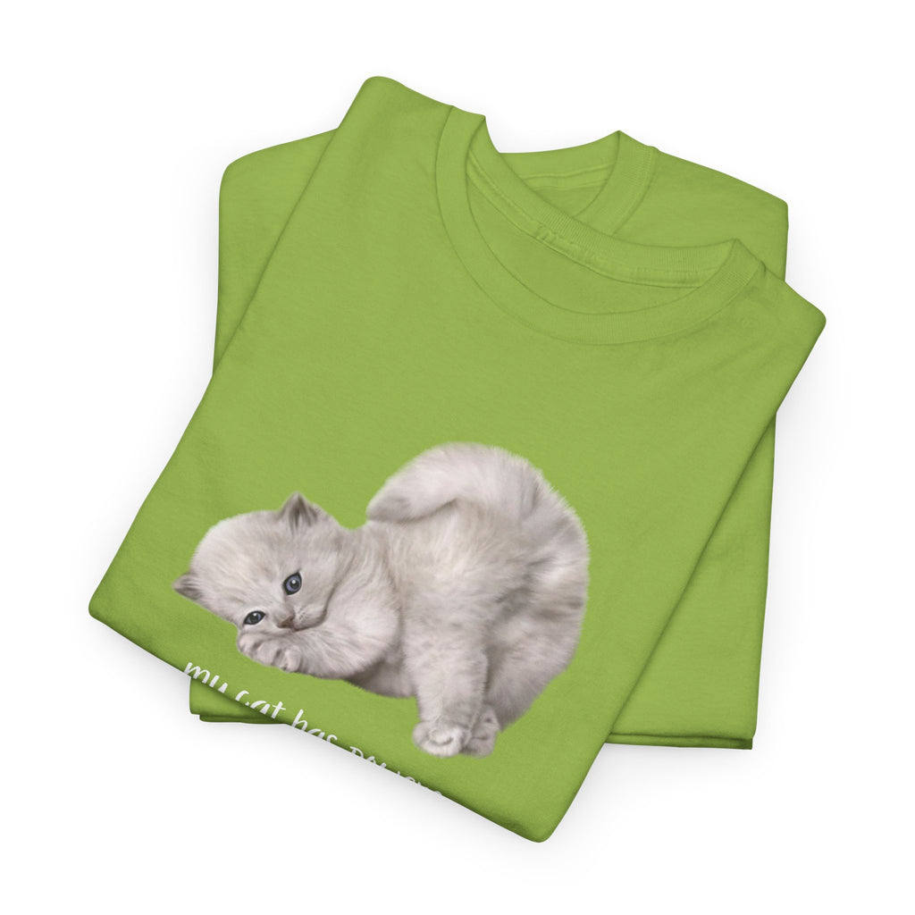 Cat T-Shirt – "My Cat Has Powers" Cute Stretching Cat Graphic Tee