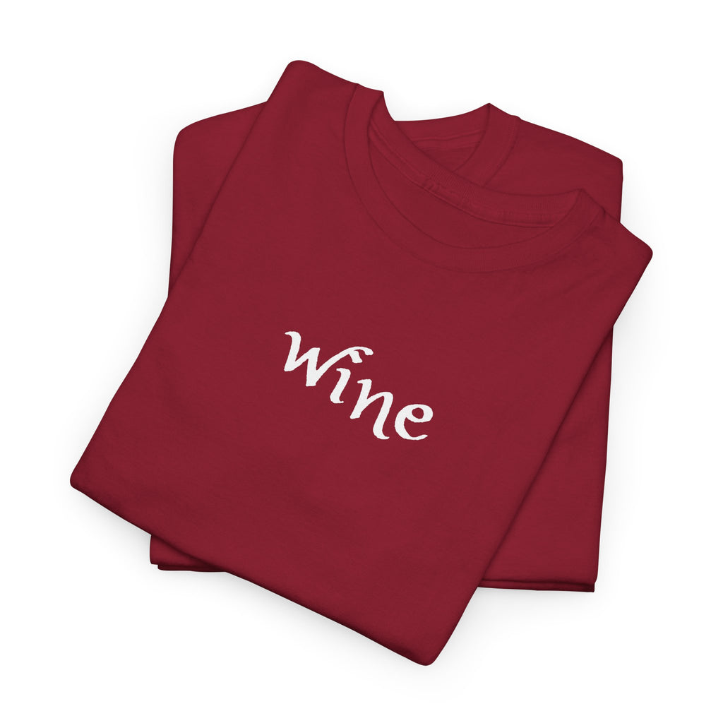 Wine Graphic Tee — Minimalist Small Chest 'wine' Text T‑Shirt