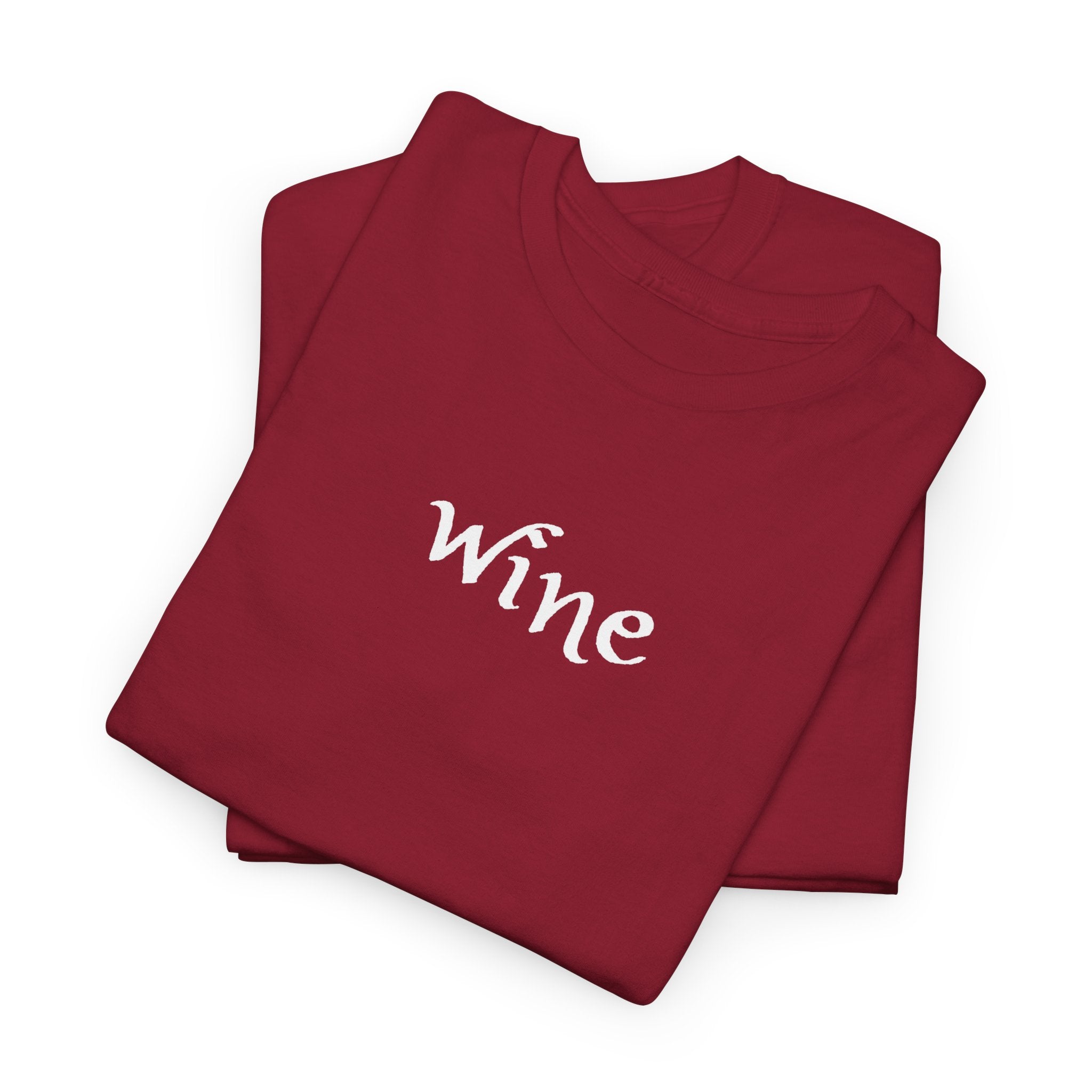 Wine Graphic Tee — Minimalist Small Chest 'wine' Text T‑Shirt