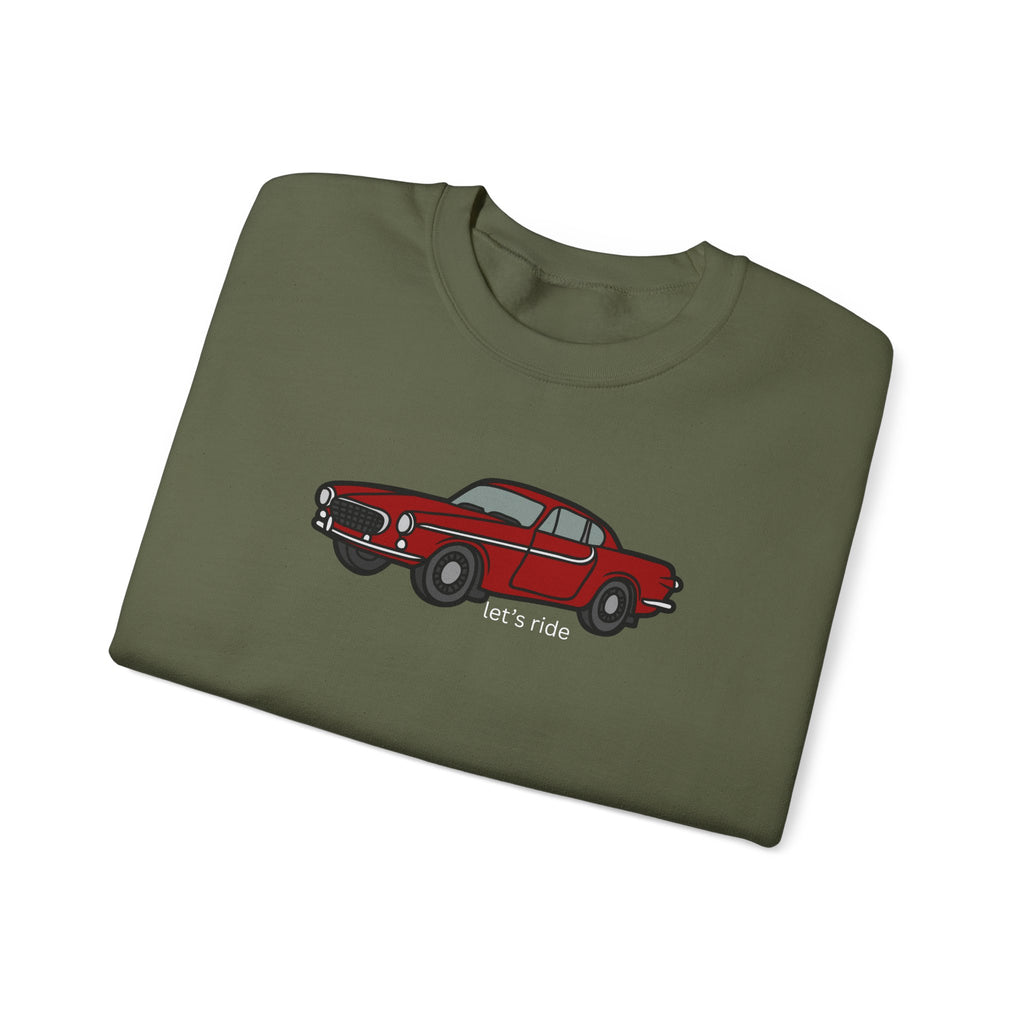Classic Red Muscle Car Sweatshirt — “let’s ride” Crewneck