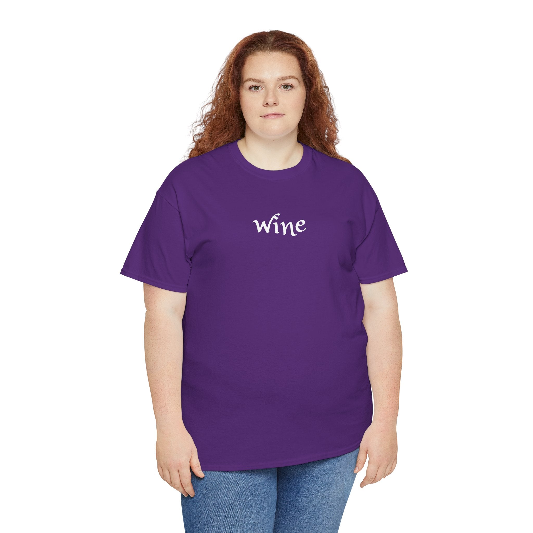 Wine Graphic Tee — Minimalist Small Chest 'wine' Text T‑Shirt