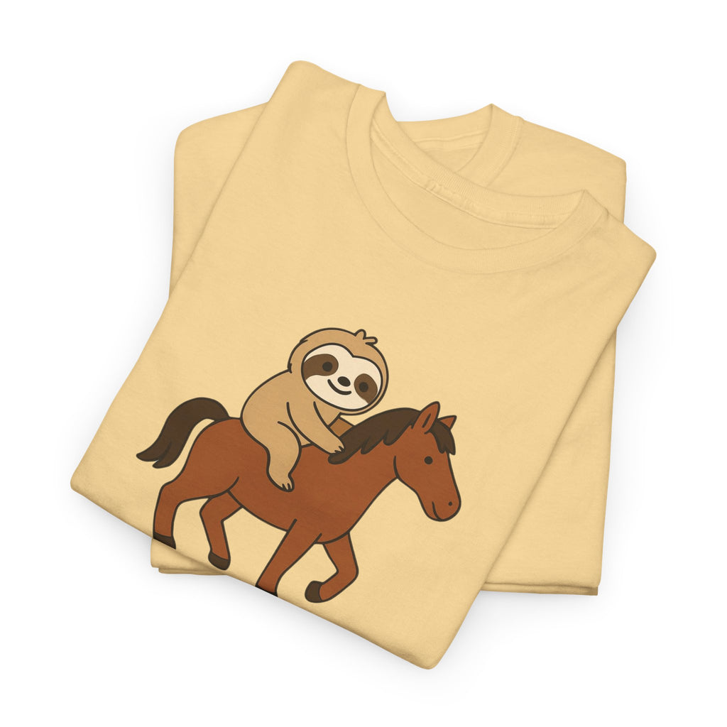 Sloth on Horse Tee — "Work Smarter, Not Faster" Cute Casual Graphic T-Shirt