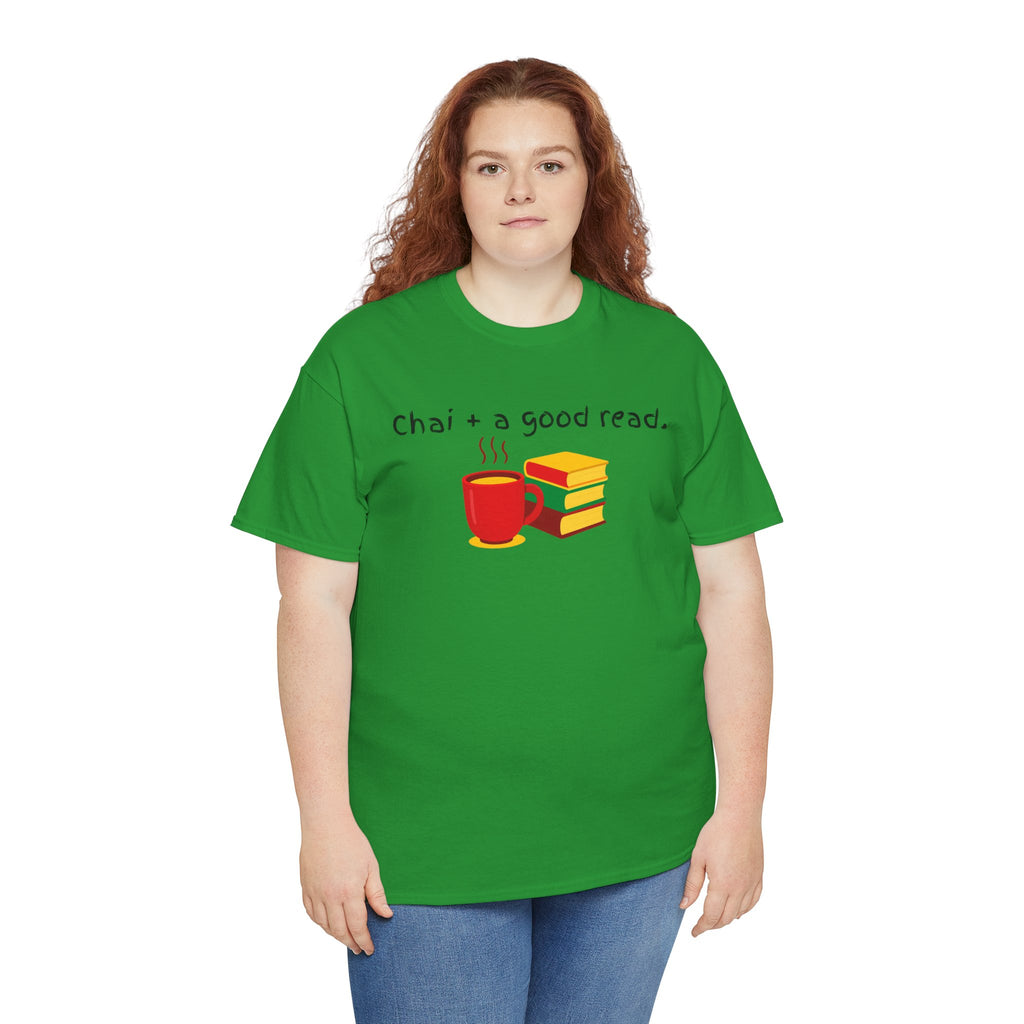 Chai + A Good Read T-Shirt — Tea & Books Graphic Tee for Book Lovers