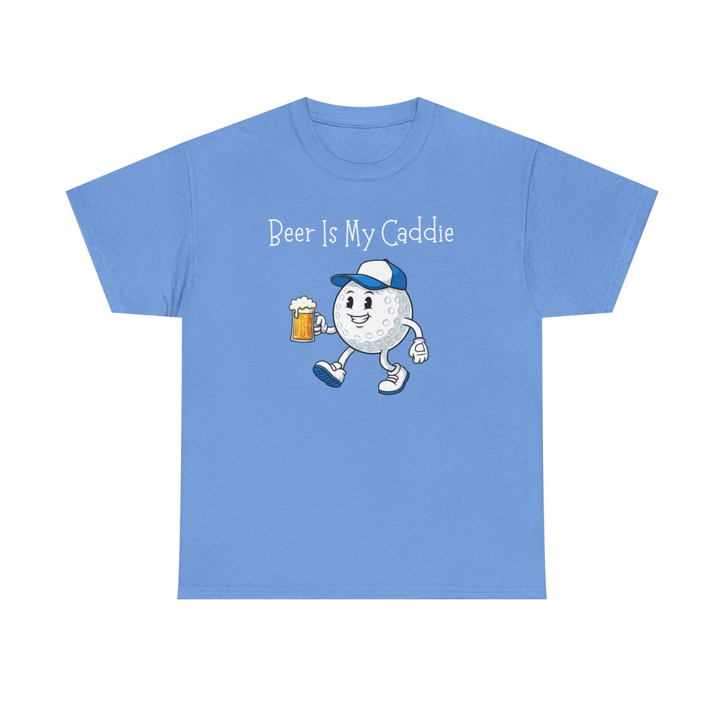 Golf Ball Cartoon Tee — "Beer Is My Caddie" Funny Golf Shirt