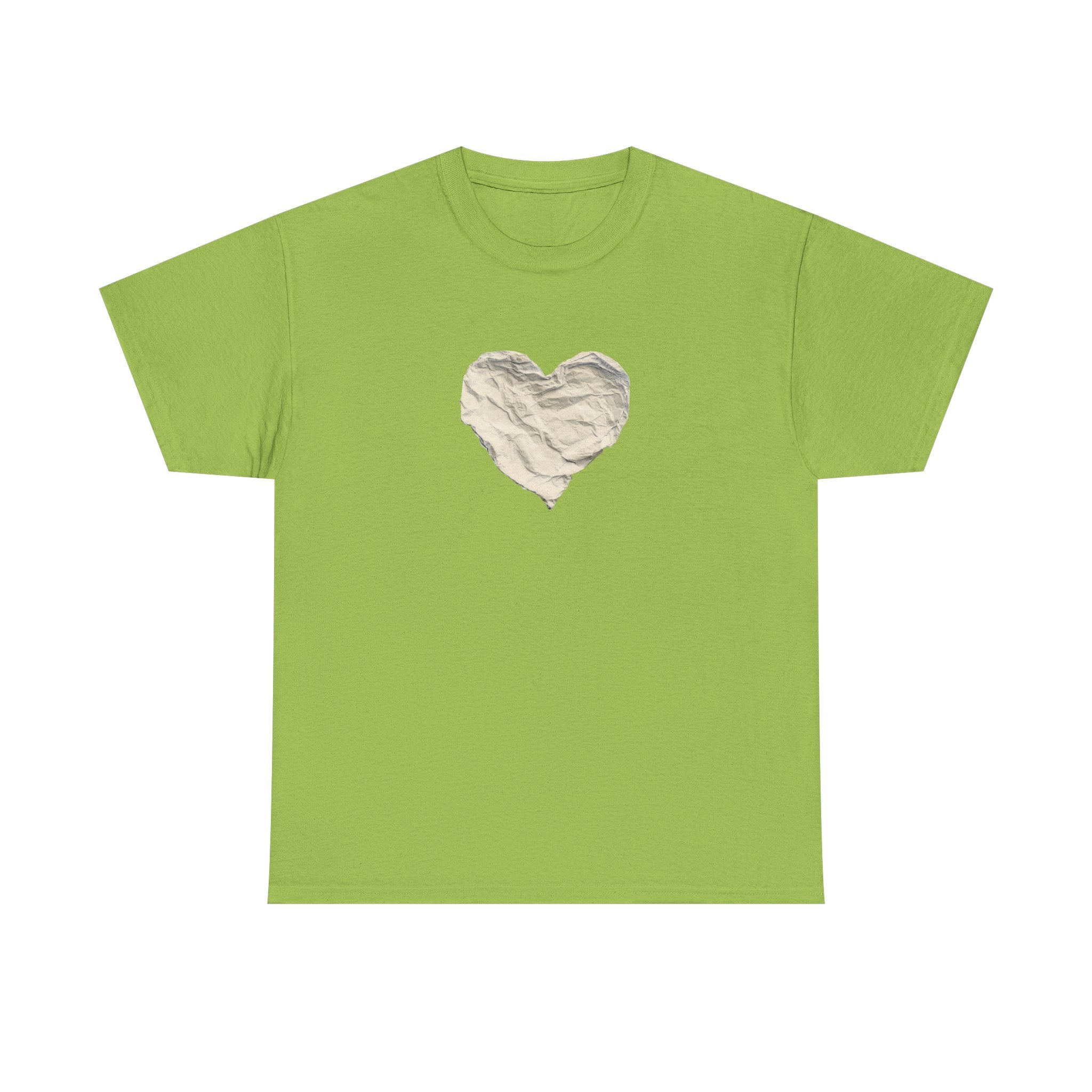 Crinkled Paper Heart Tee - Minimalist White Cotton Shirt