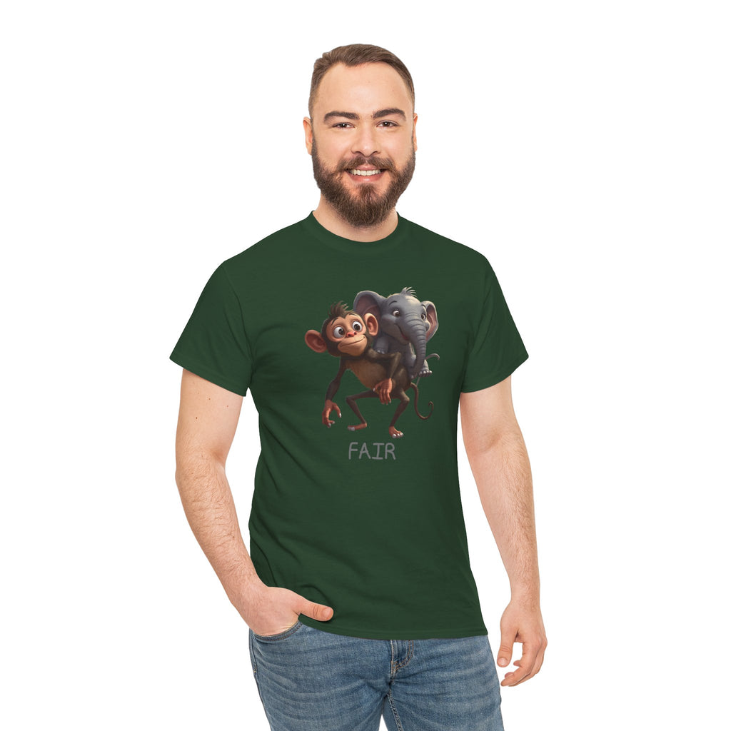 Monkey and Elephant 'Fair' Graphic Tee — Cute Animal Friendship T-Shirt