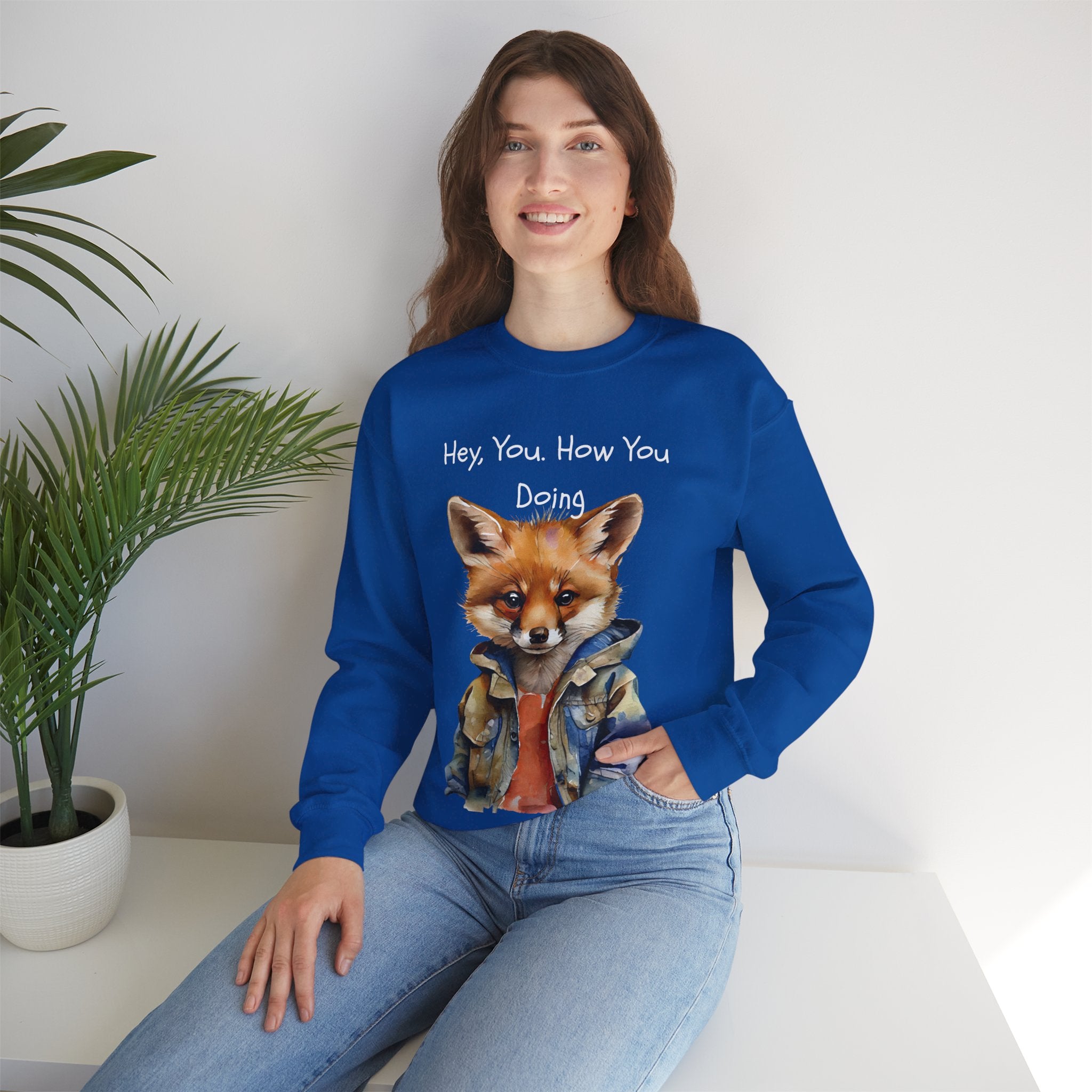 Fox Graphic Crewneck Sweatshirt — "Hey, You. How You Doing" Cozy Pullover