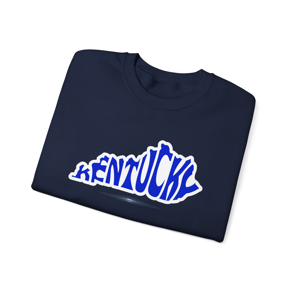 Kentucky State Outline Crewneck Sweatshirt — Blue 'Kentucky' Typography