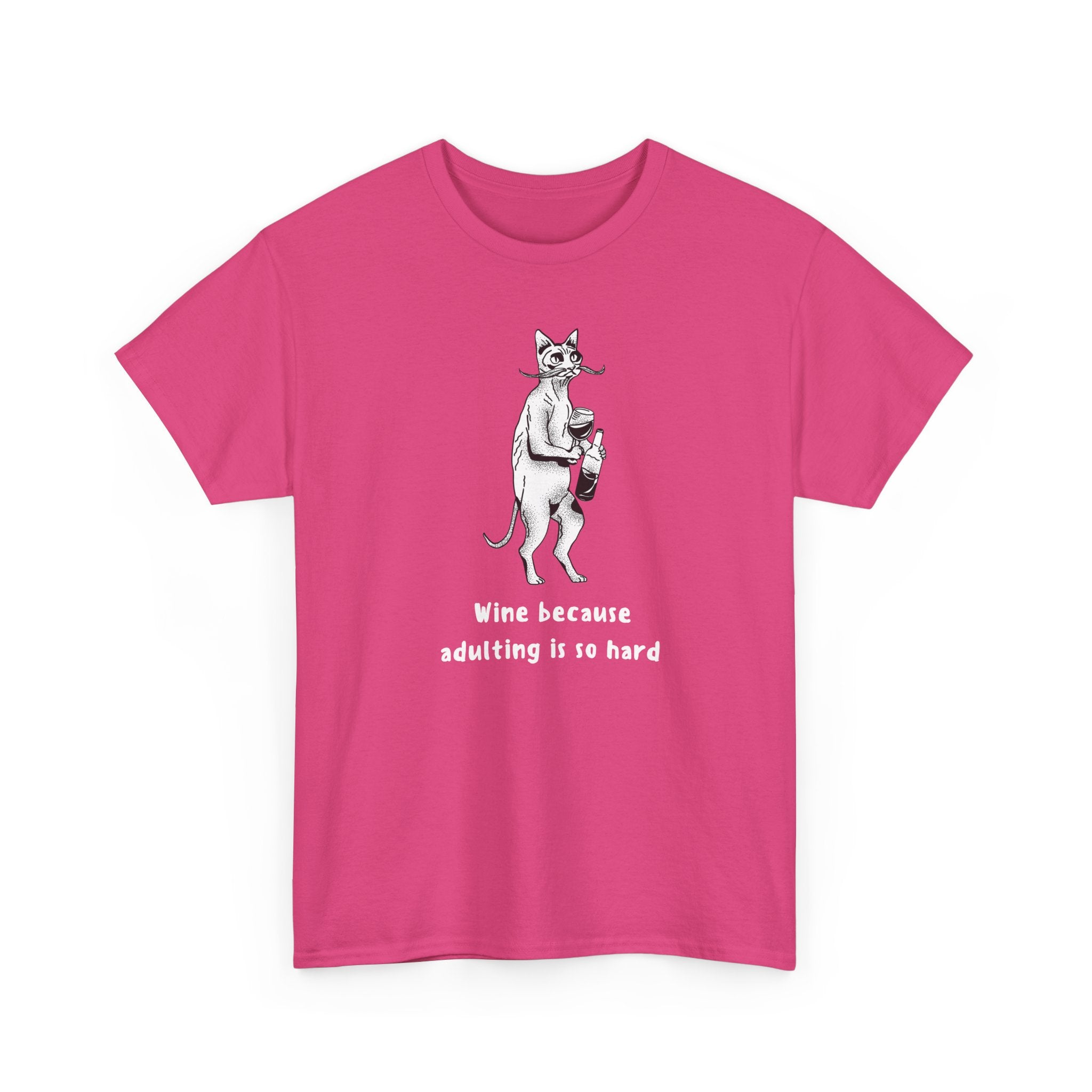 T-Shirt — 'Wine because adulting is so hard' Cat Wine Graphic Tee