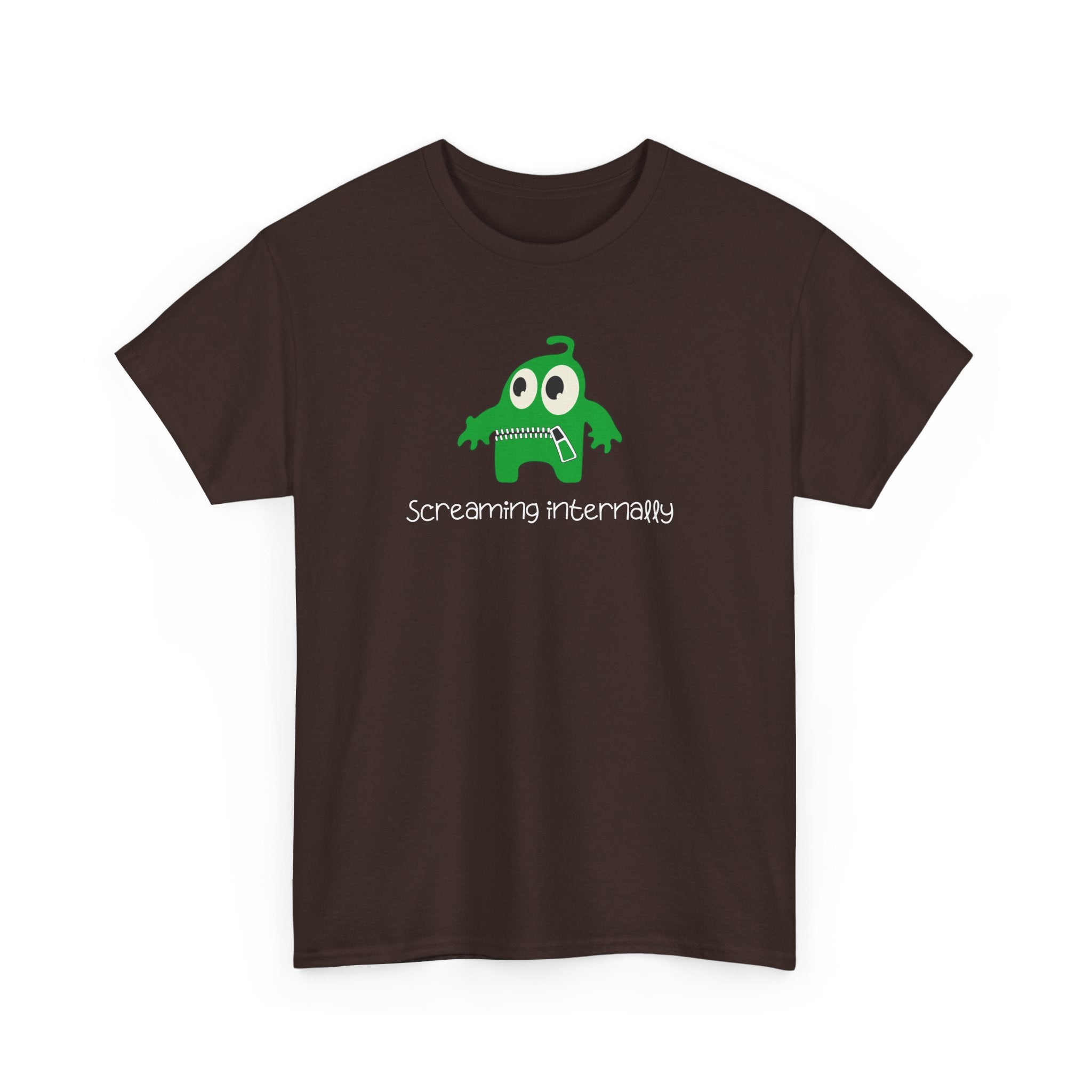 Screaming Internally Tee — Cute Green Monster Graphic Shirt