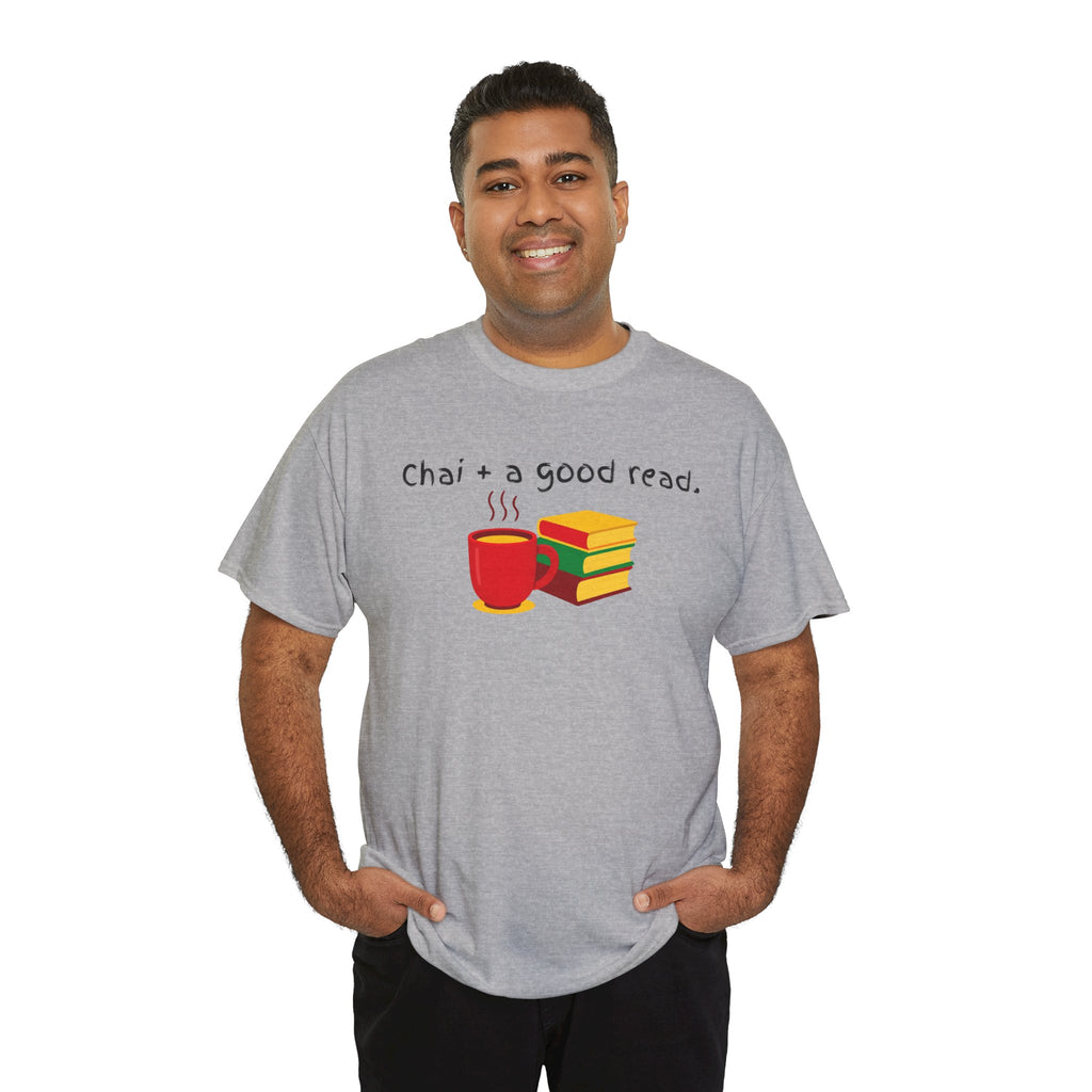Chai + A Good Read T-Shirt — Tea & Books Graphic Tee for Book Lovers