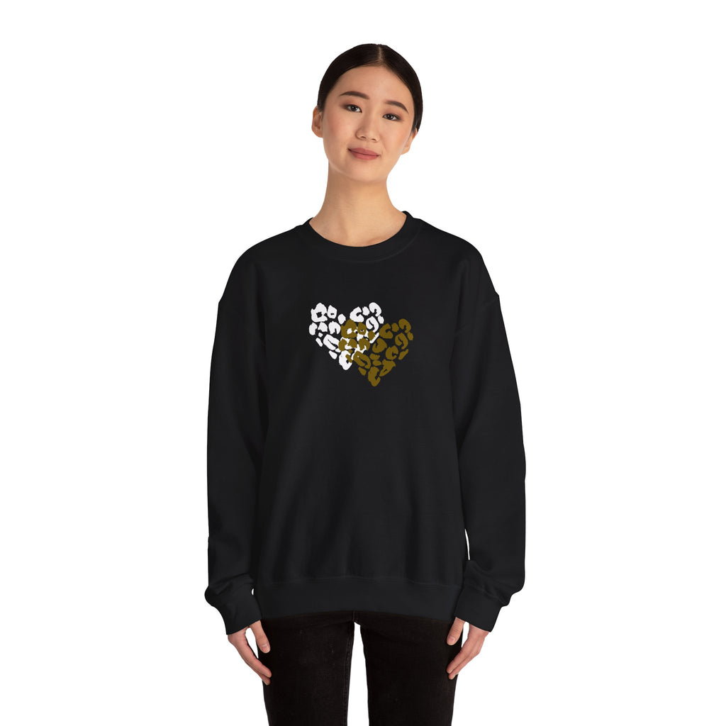 Leopard Heart Crewneck Sweatshirt – Split Gold & White Animal Print Heart