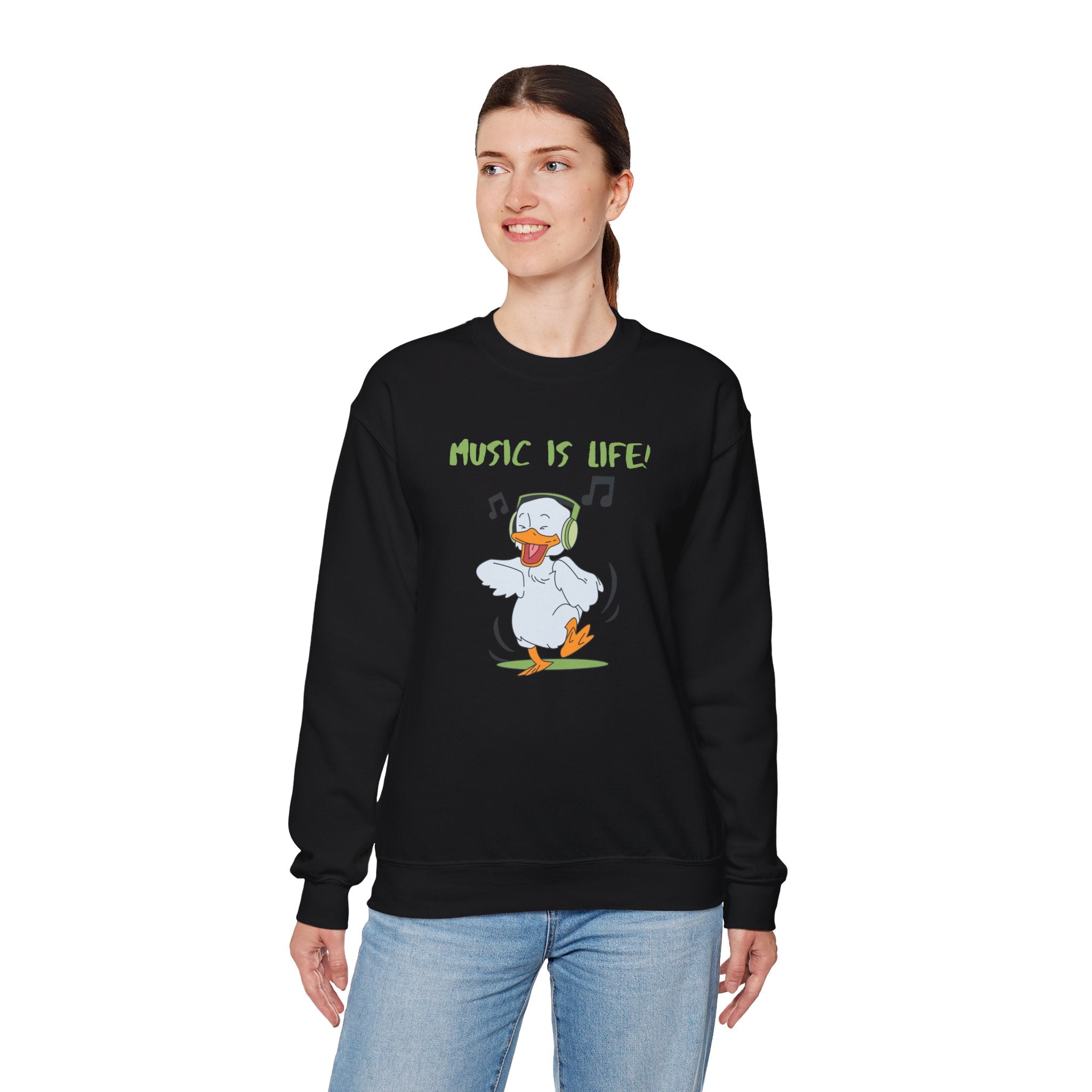 Music Is Life Duck Crewneck Sweatshirt – Cute DJ Duck Graphic Pullover