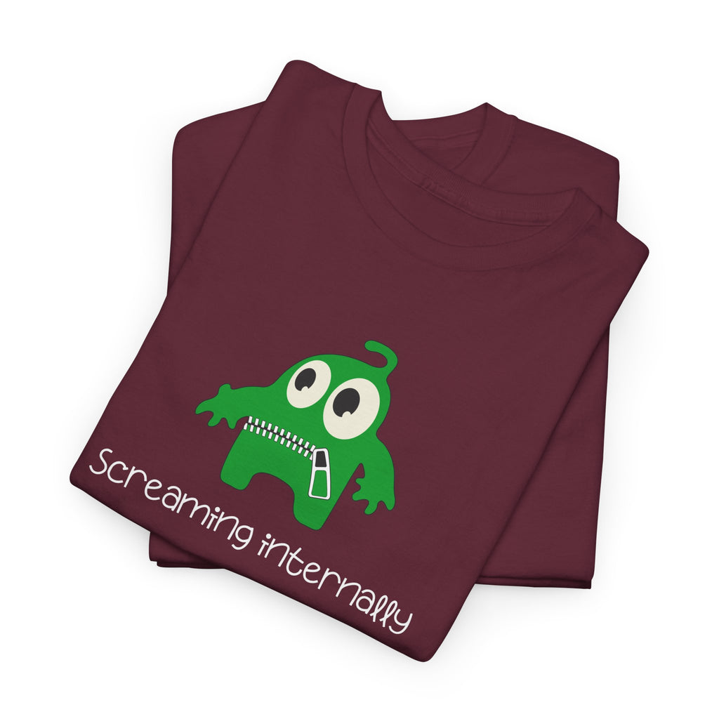 Screaming Internally Tee — Cute Green Monster Graphic Shirt