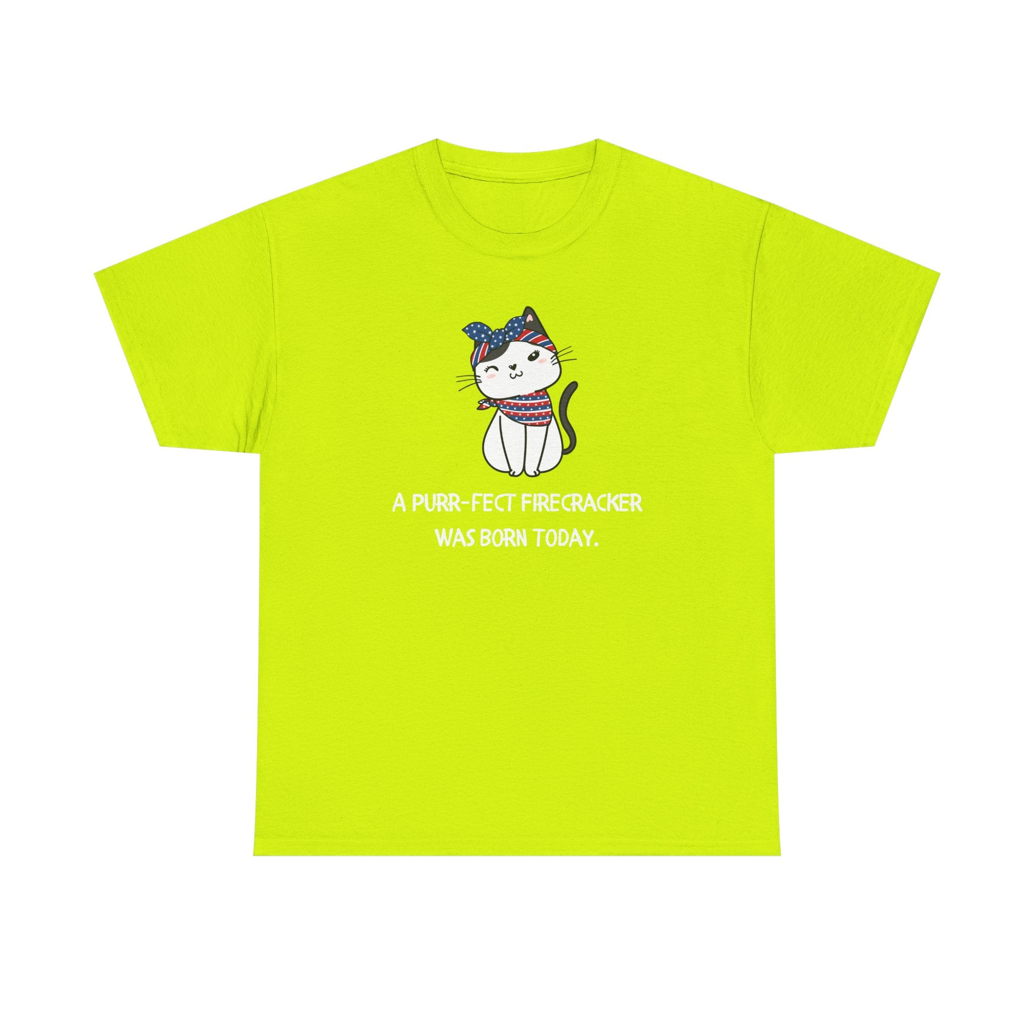 Cat Birthday Tee — "A Purr-fect Firecracker Was Born Today"