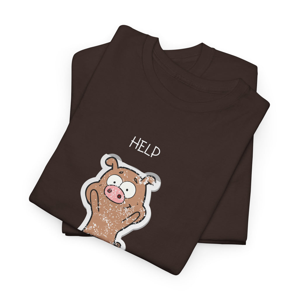 Help Pig Graphic Tee — Cute Distressed Pig Cartoon T-Shirt