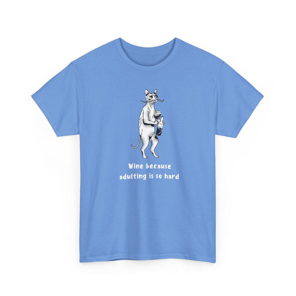 T-Shirt — 'Wine because adulting is so hard' Cat Wine Graphic Tee