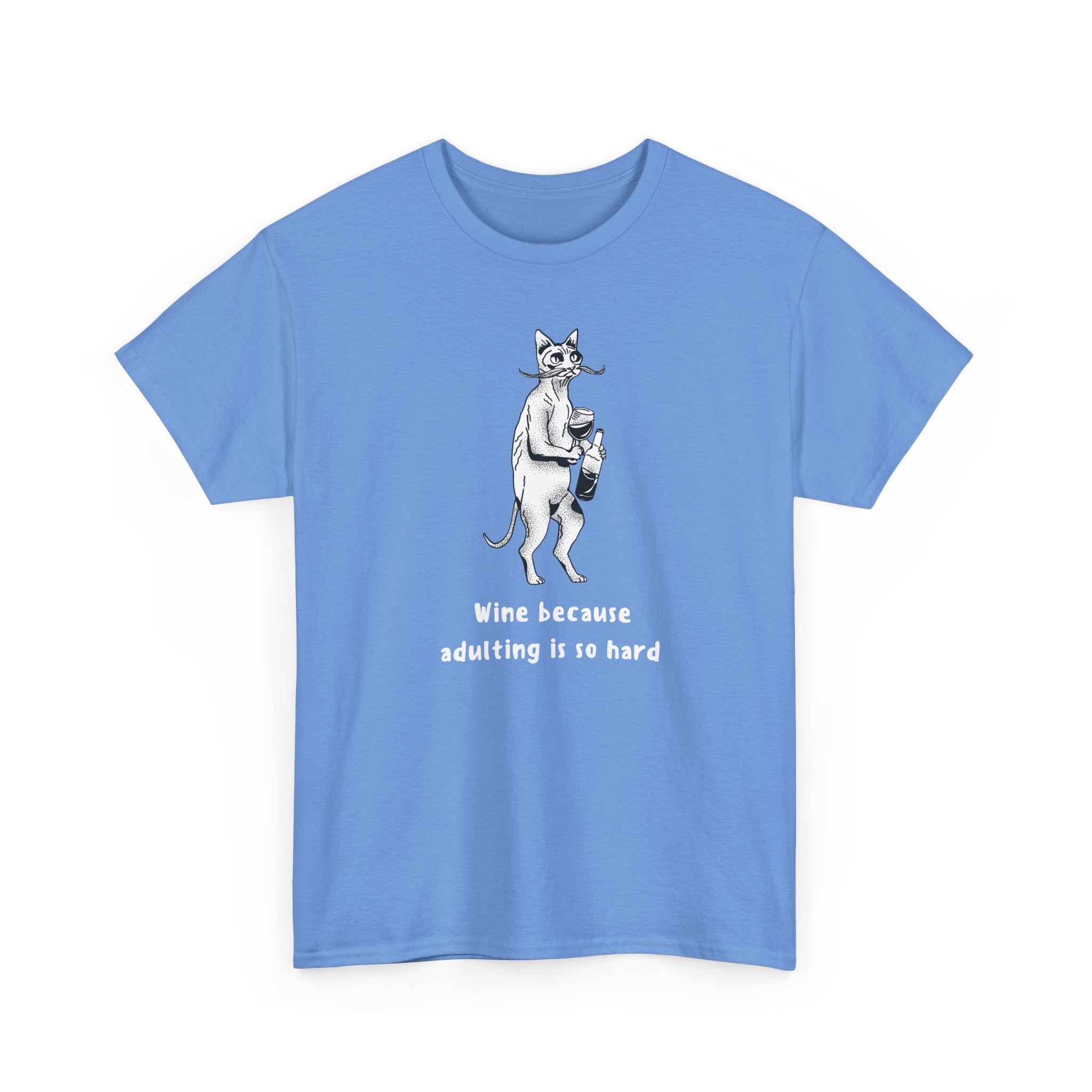 T-Shirt — 'Wine because adulting is so hard' Cat Wine Graphic Tee