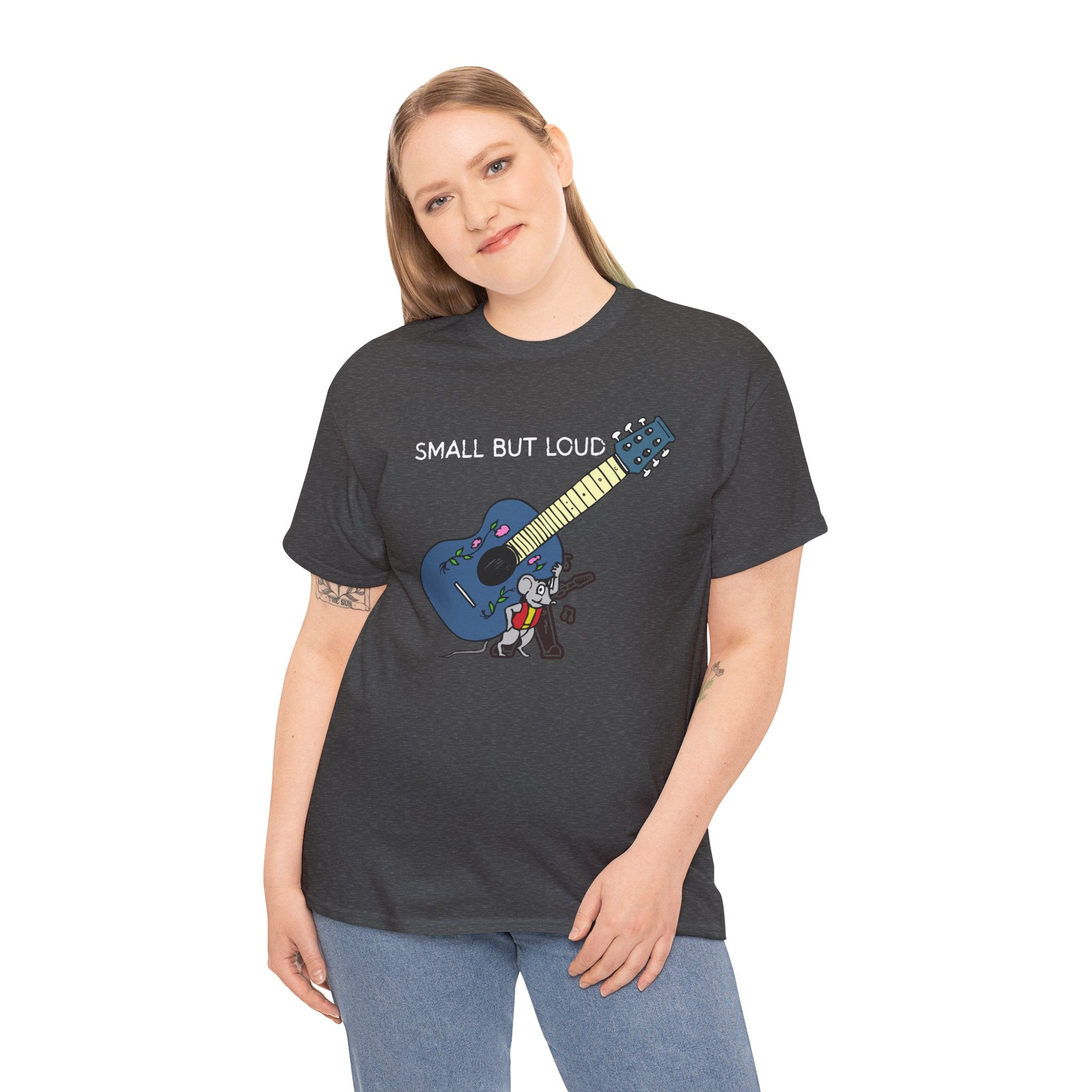 T-Shirt — "Small But Loud" Cute Mouse with Guitar Graphic