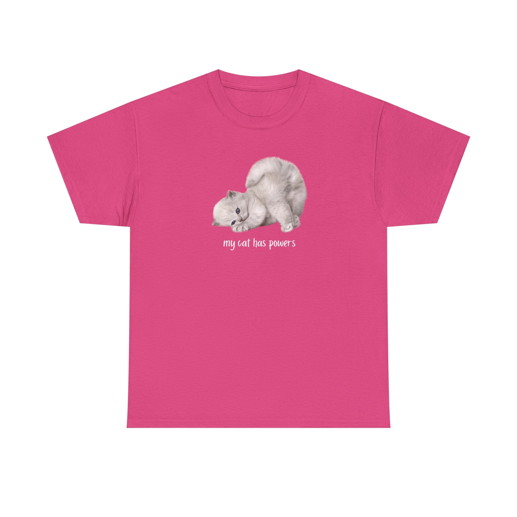 Cat T-Shirt – "My Cat Has Powers" Cute Stretching Cat Graphic Tee