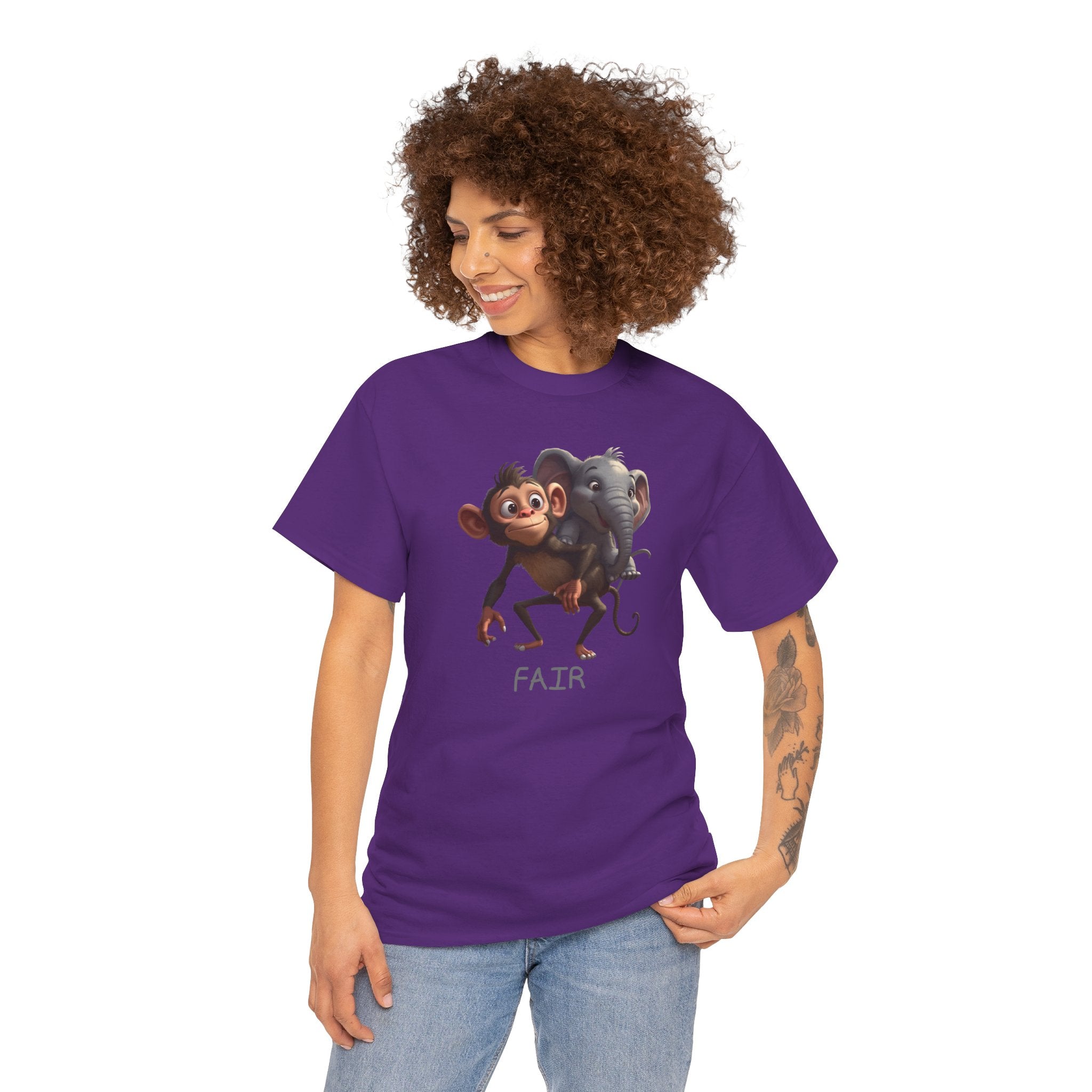 Monkey and Elephant 'Fair' Graphic Tee — Cute Animal Friendship T-Shirt