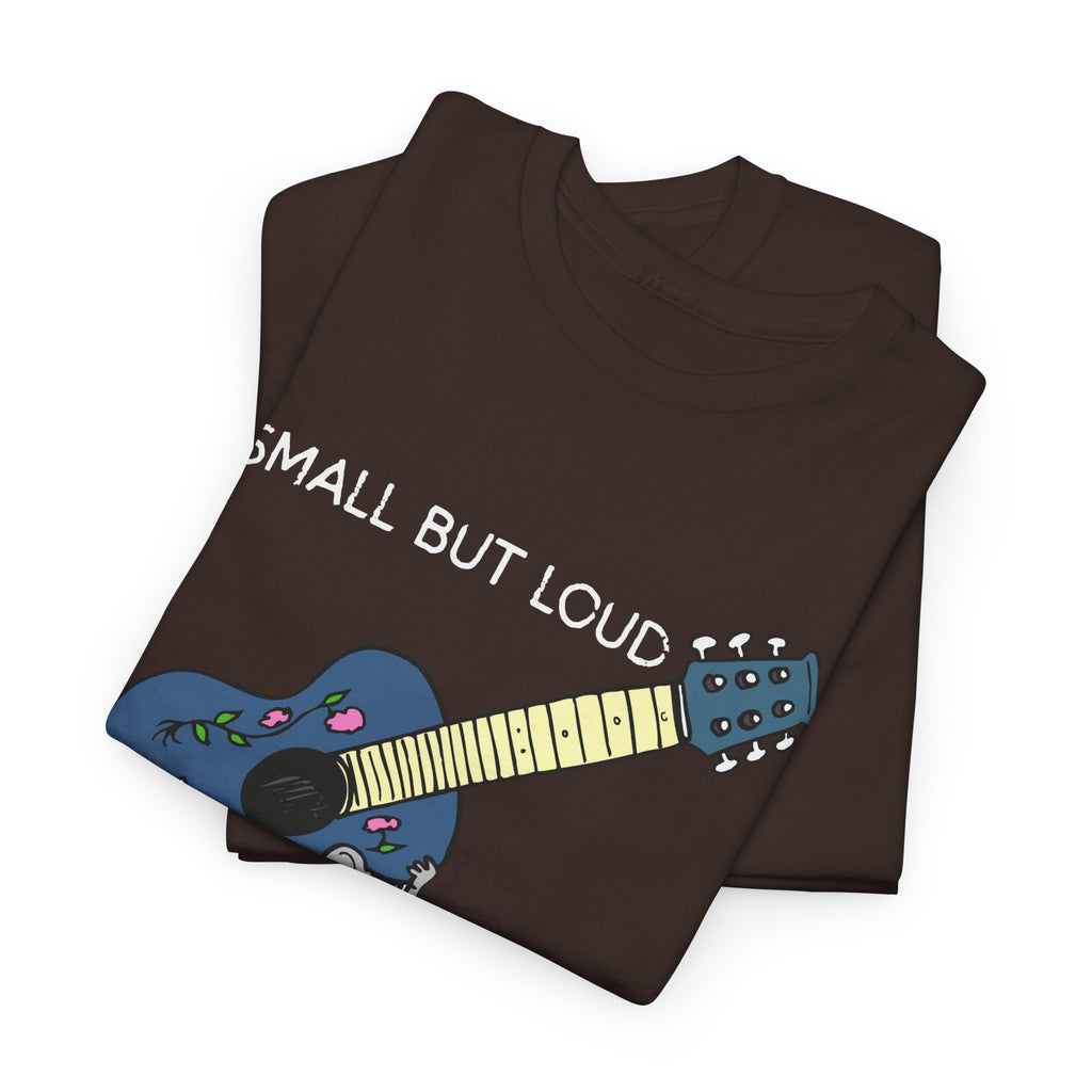 T-Shirt — "Small But Loud" Cute Mouse with Guitar Graphic
