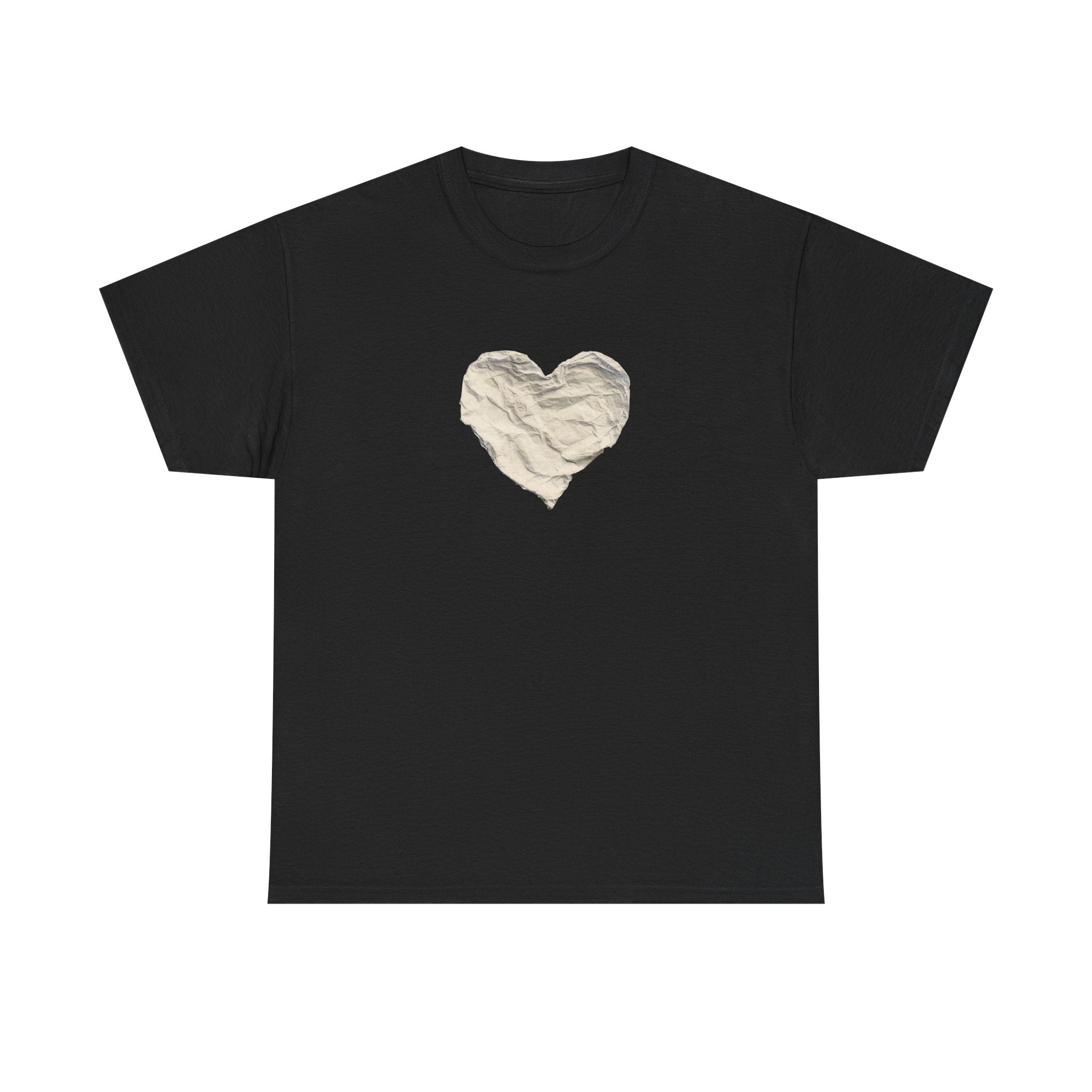 Crinkled Paper Heart Tee - Minimalist White Cotton Shirt