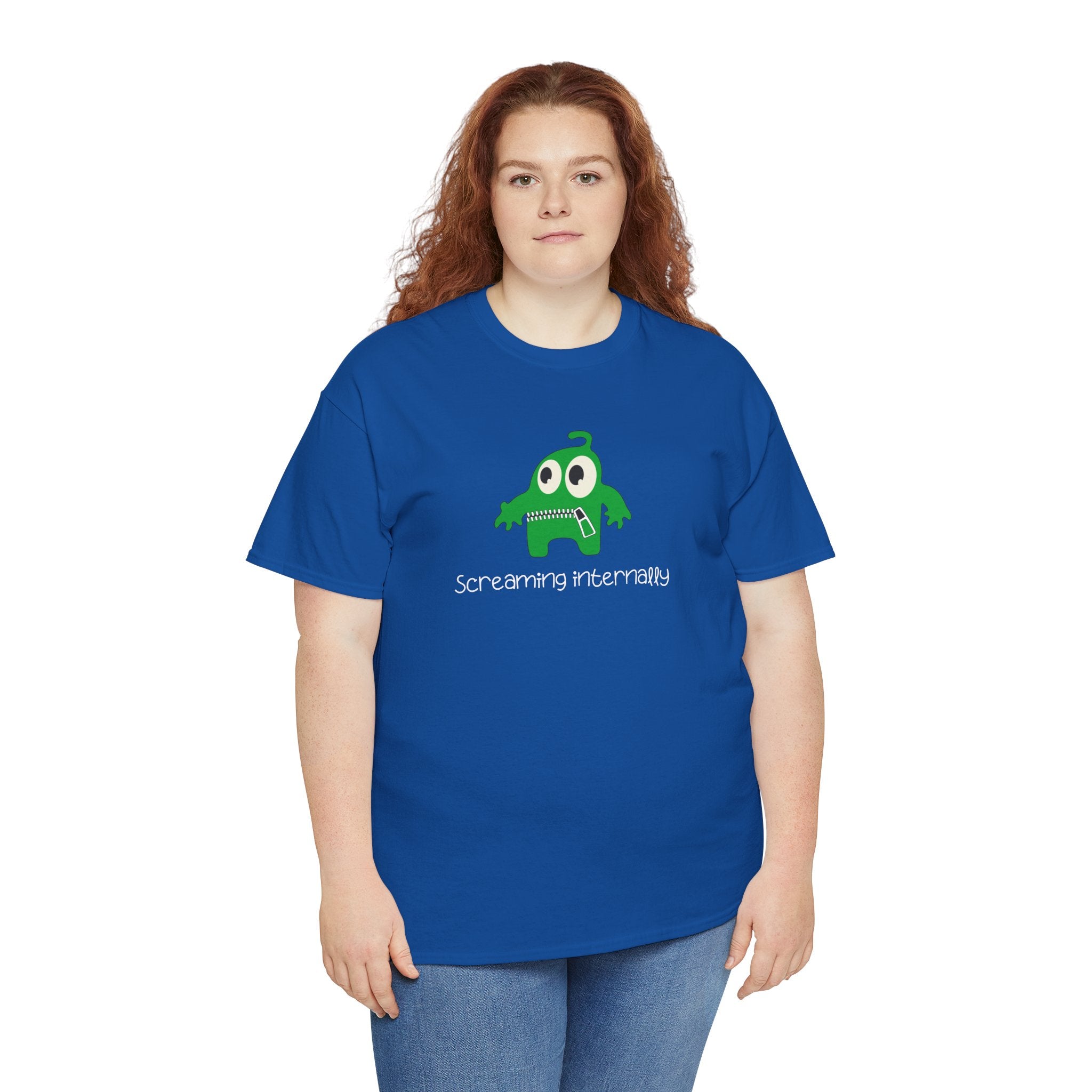 Screaming Internally Tee — Cute Green Monster Graphic Shirt