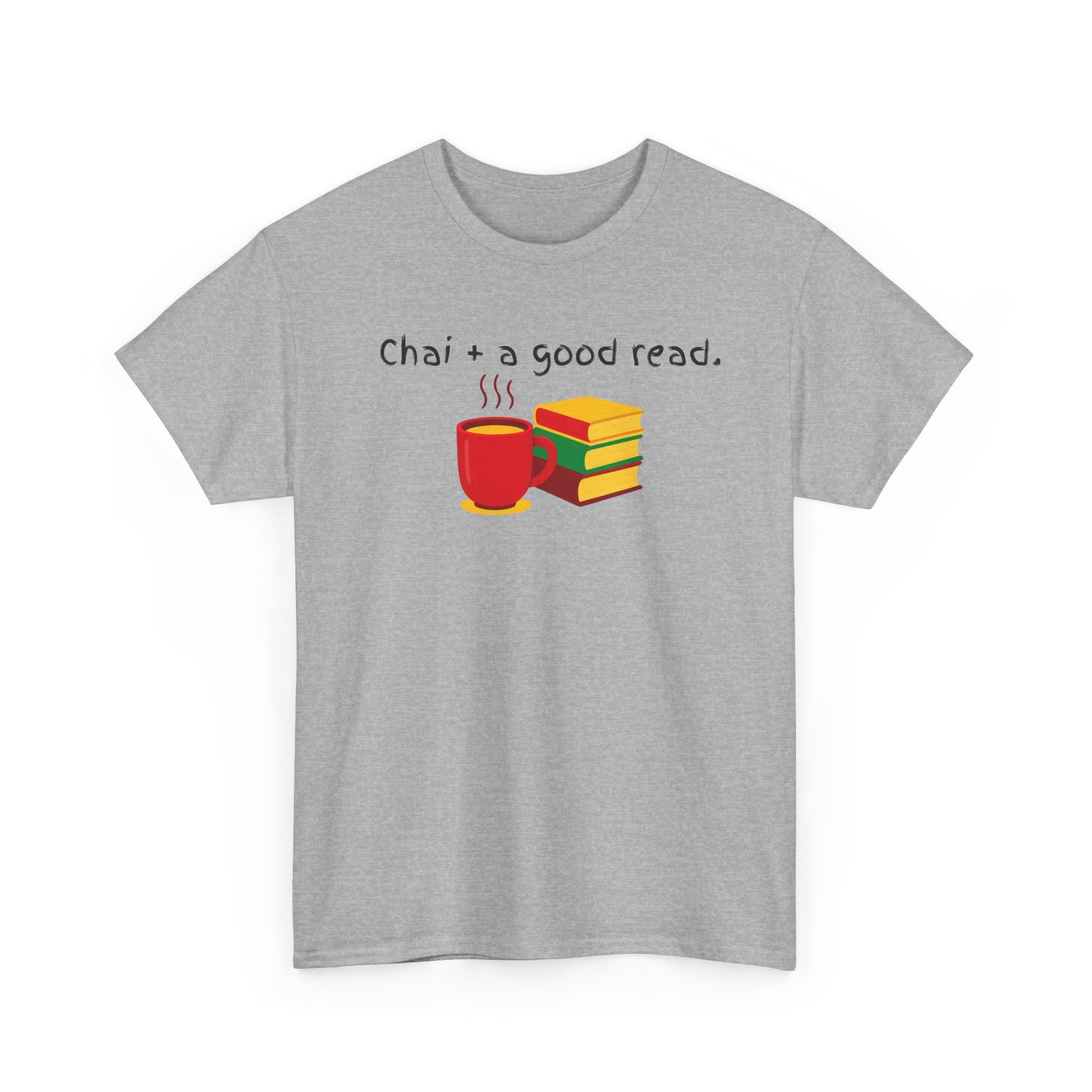 Chai + A Good Read T-Shirt — Tea & Books Graphic Tee for Book Lovers