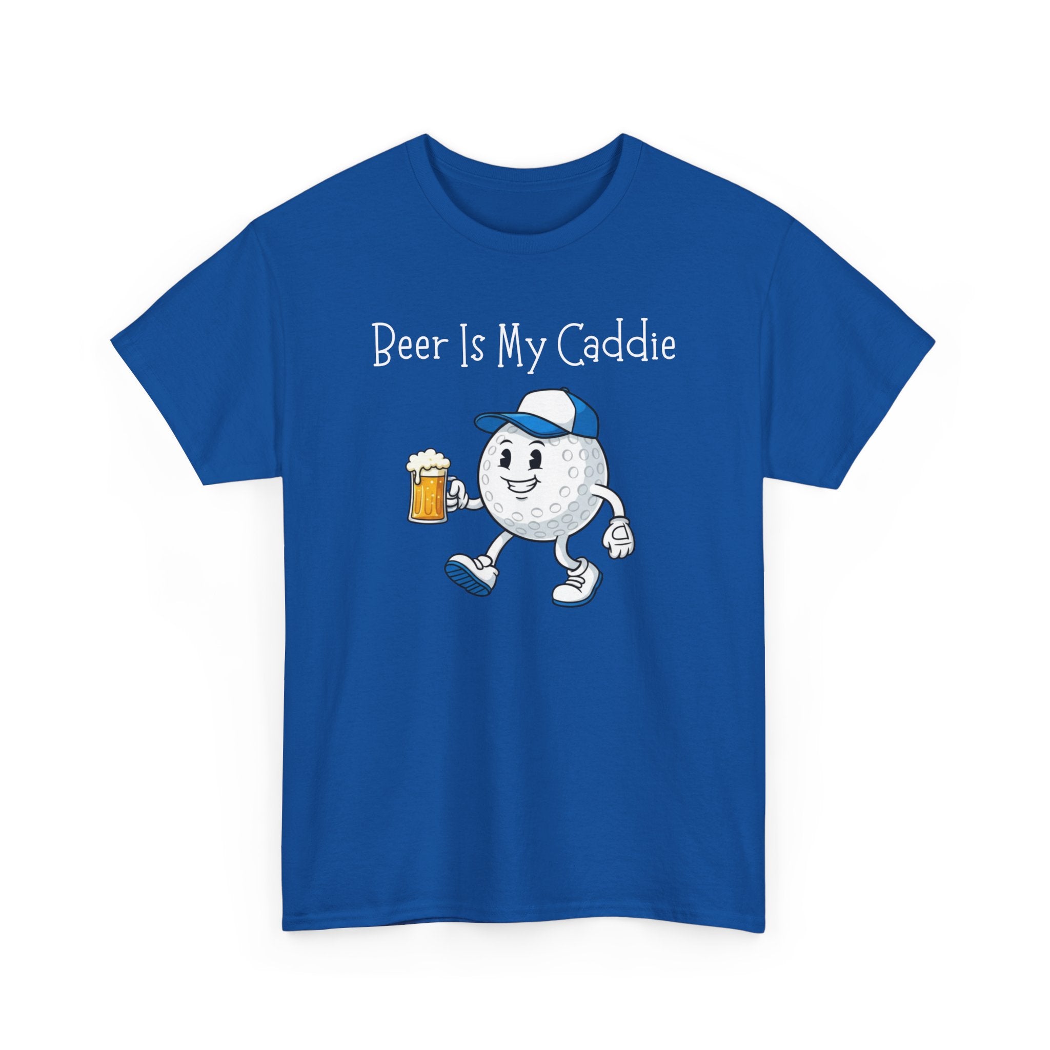 Golf Ball Cartoon Tee — "Beer Is My Caddie" Funny Golf Shirt