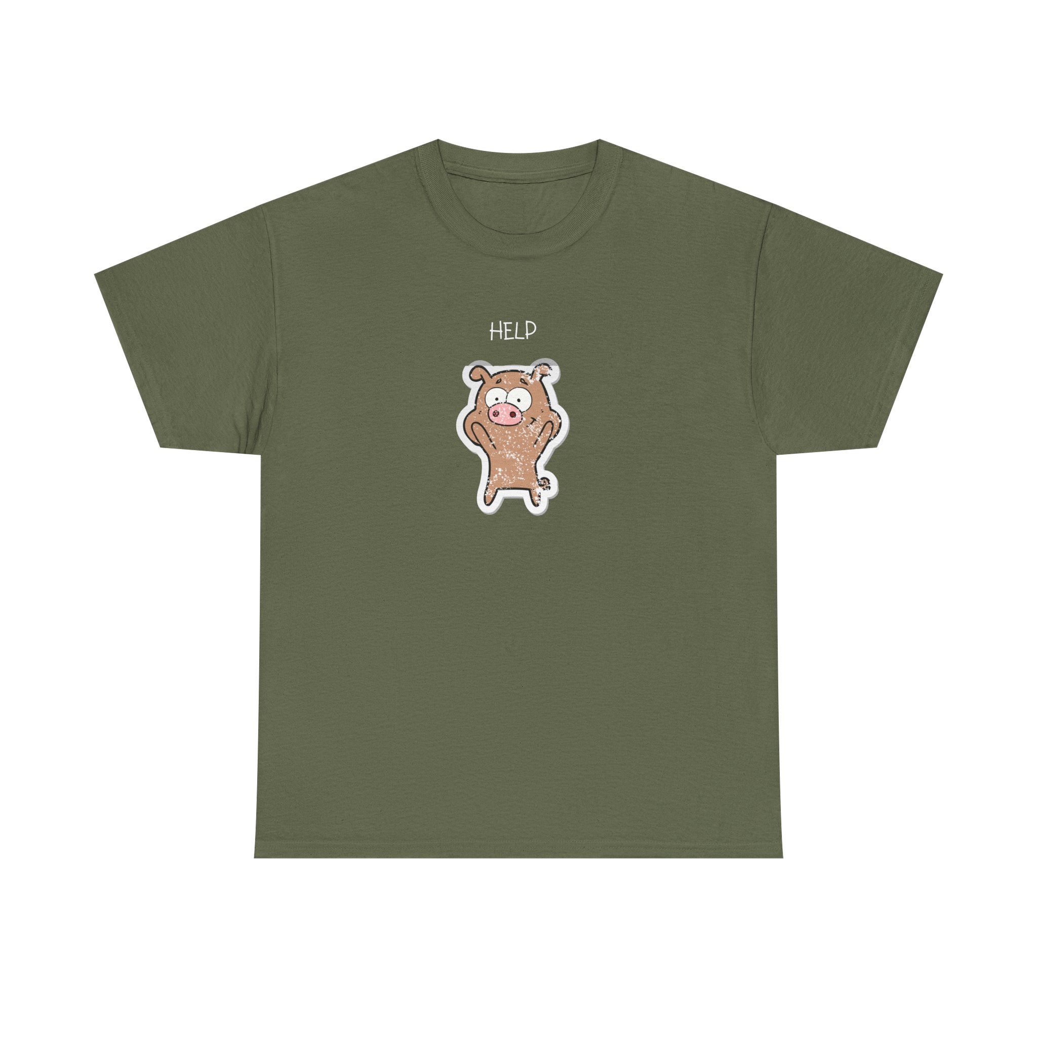 Help Pig Graphic Tee — Cute Distressed Pig Cartoon T-Shirt